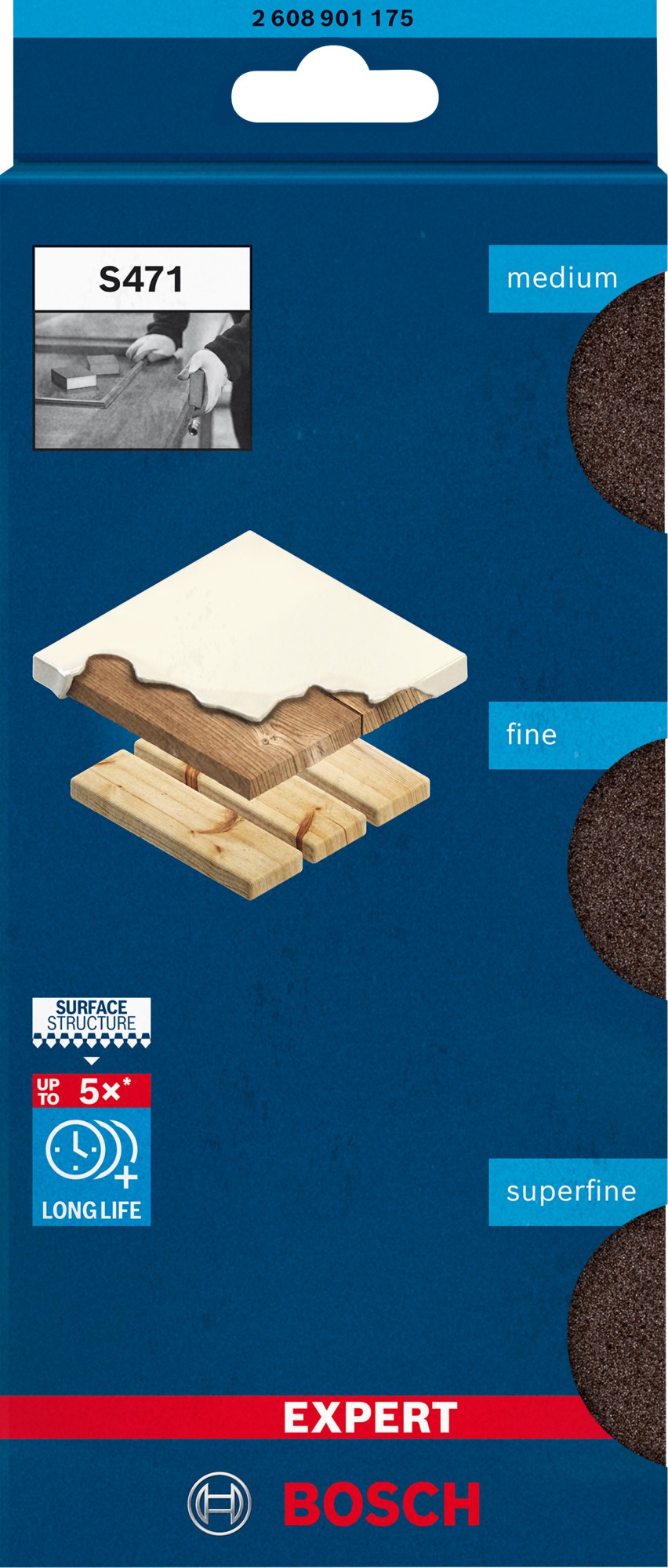 Taco de lija EXPERT S471 Standard, 26 mm x 69 mm x 97 mm, superfino, 3 unidades