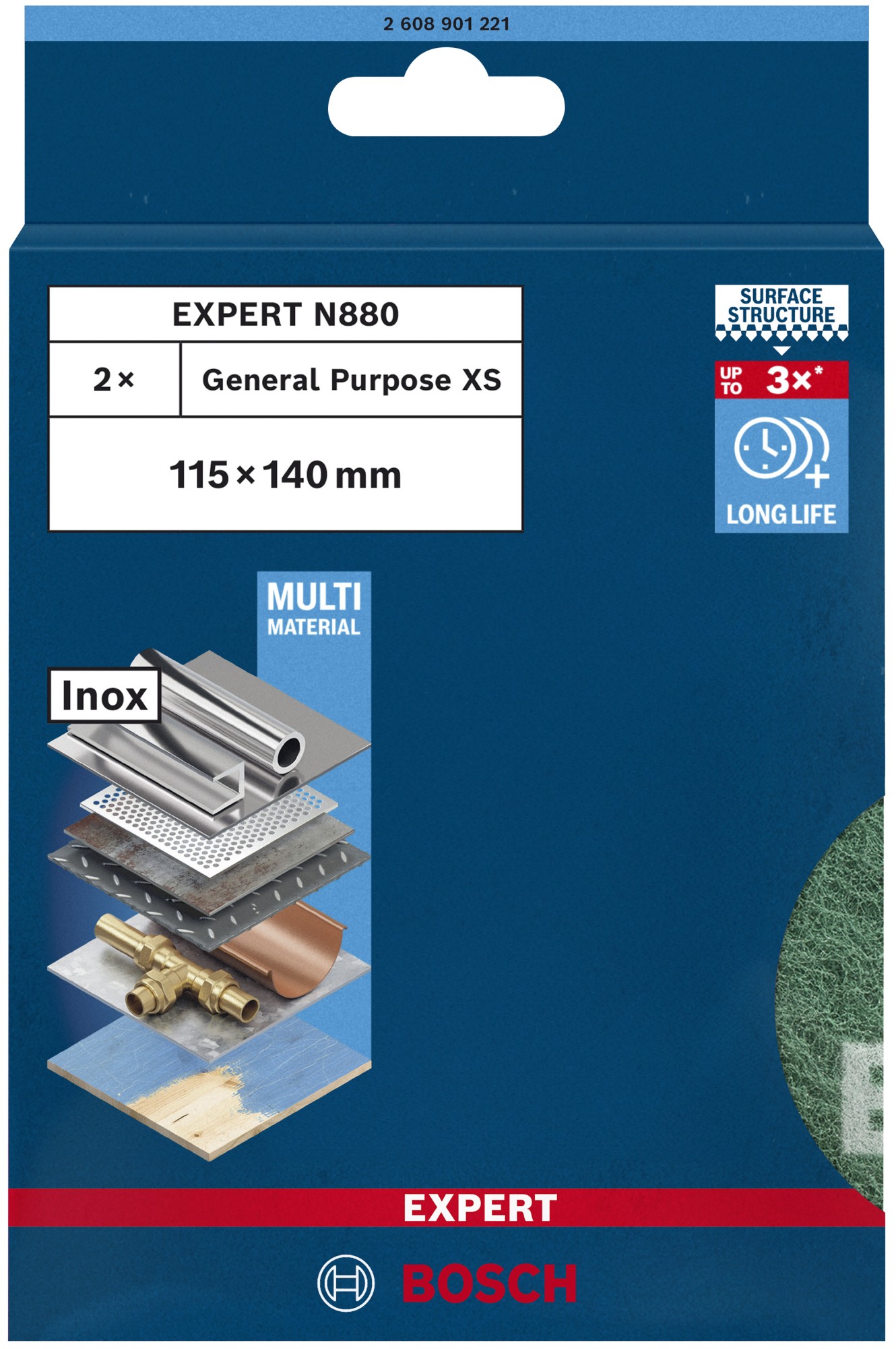 Almohadilla de vellón EXPERT N880 para lijado manual de 115 mm x 140 mm, uso general XS, 2 uds.