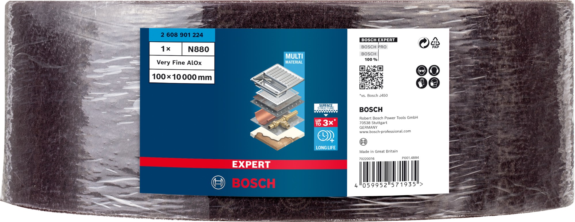 Rollo de vellón EXPERT N880 para lijado manual de 100 mm x 10 m, muy fino A