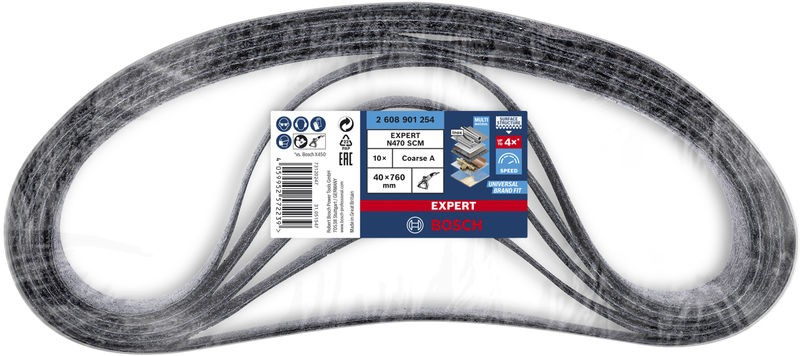 Banda de lija EXPERT N470 para lijadoras de banda de 40 x 760 mm, gruesa, 10 unidades