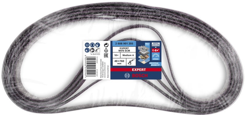 Banda de lija EXPERT N470 para lijadoras de banda de 40 x 760 mm, medio, 10 unidades