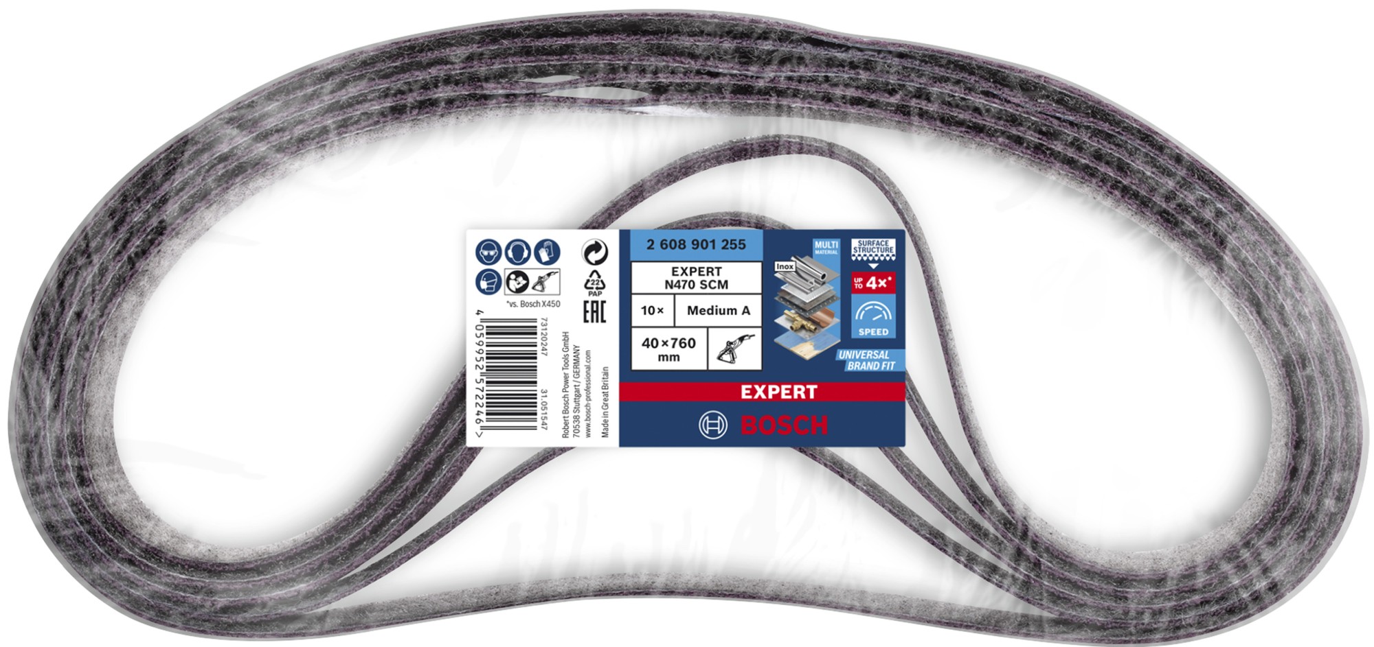 Banda de lija EXPERT N470 para lijadoras de banda de 40 x 760 mm, medio, 10 unidades