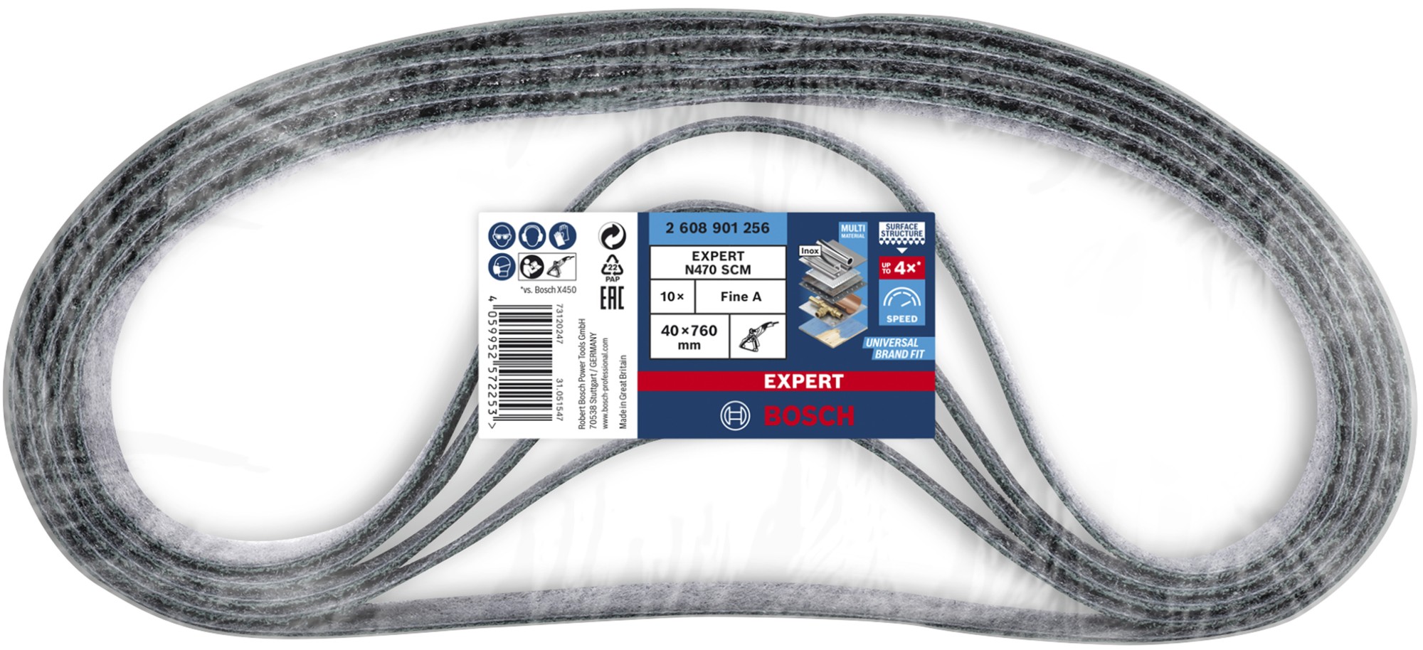 Banda de lija EXPERT N470 para lijadoras de banda de 40 x 760 mm, fino, 10 unidades
