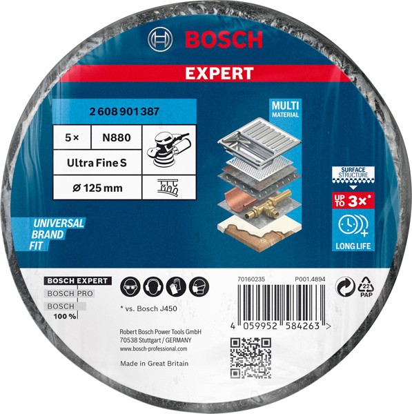 Disco de vellón EXPERT N880 para lijadoras excéntricas de 125 mm, fino, 5 unidades