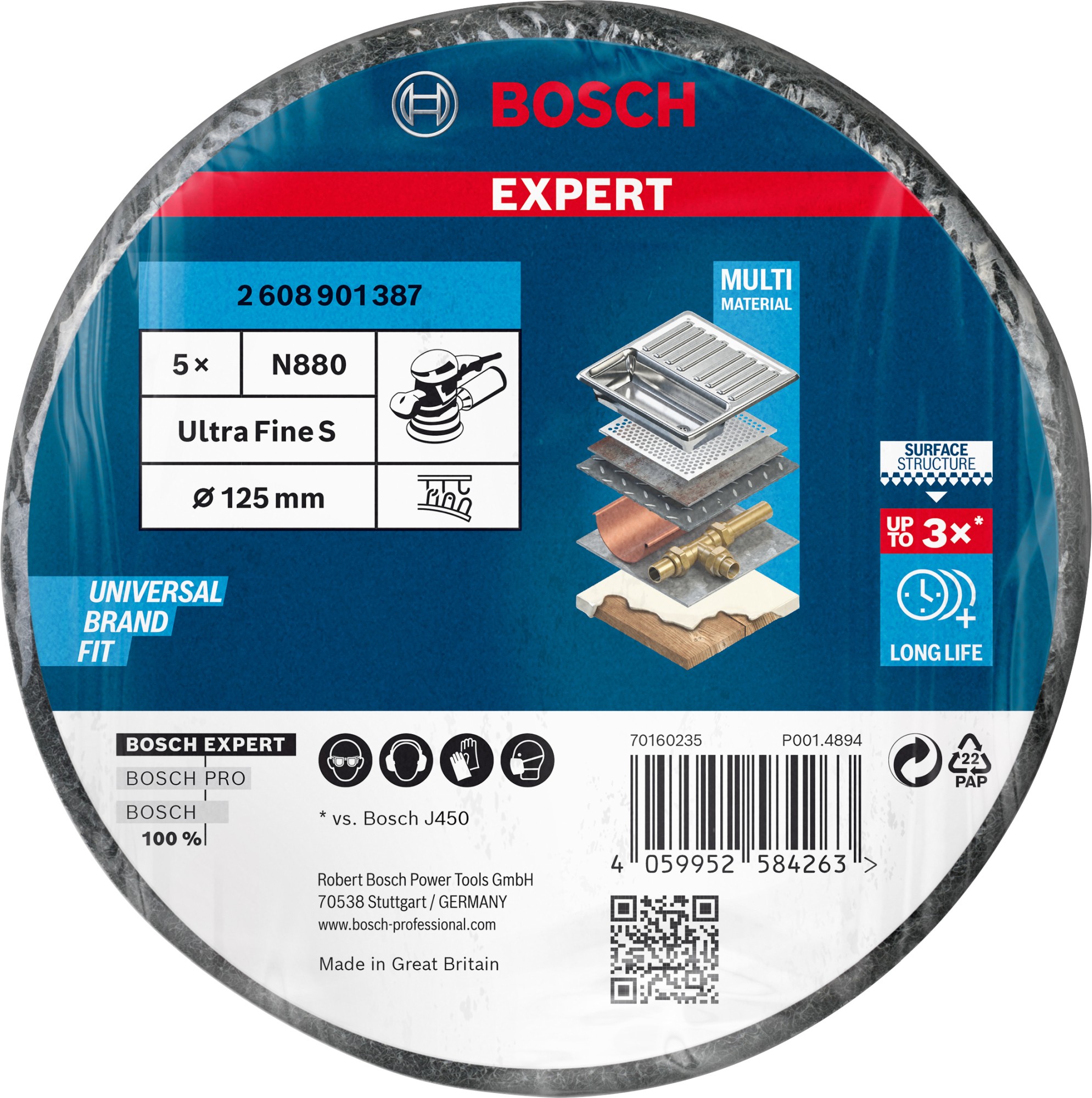 Disco de vellón EXPERT N880 para lijadoras excéntricas de 125 mm, fino, 5 unidades