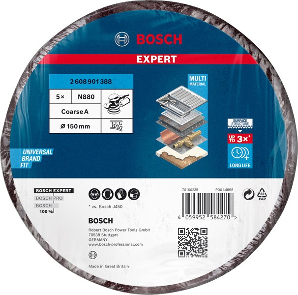 Disco de vellón EXPERT N880 para lijadoras excéntricas de 150 mm, grueso, 5 unidades