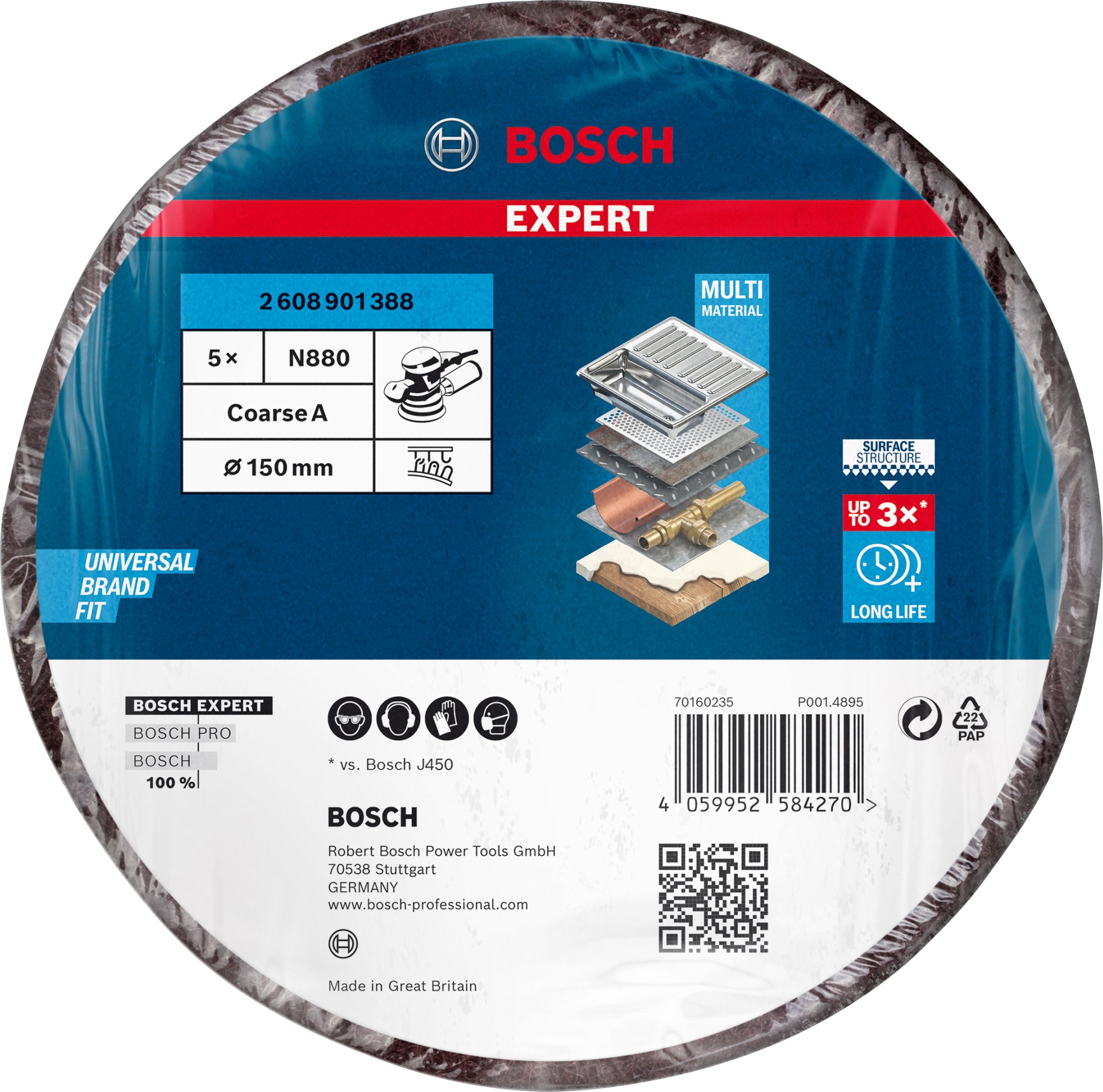 Disco de vellón EXPERT N880 para lijadoras excéntricas de 150 mm, grueso, 5 unidades