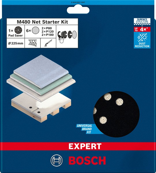 Set de mallas de lija EXPERT M480 de 225 mm, G 80/120/180/protector de plato, 7 unidades