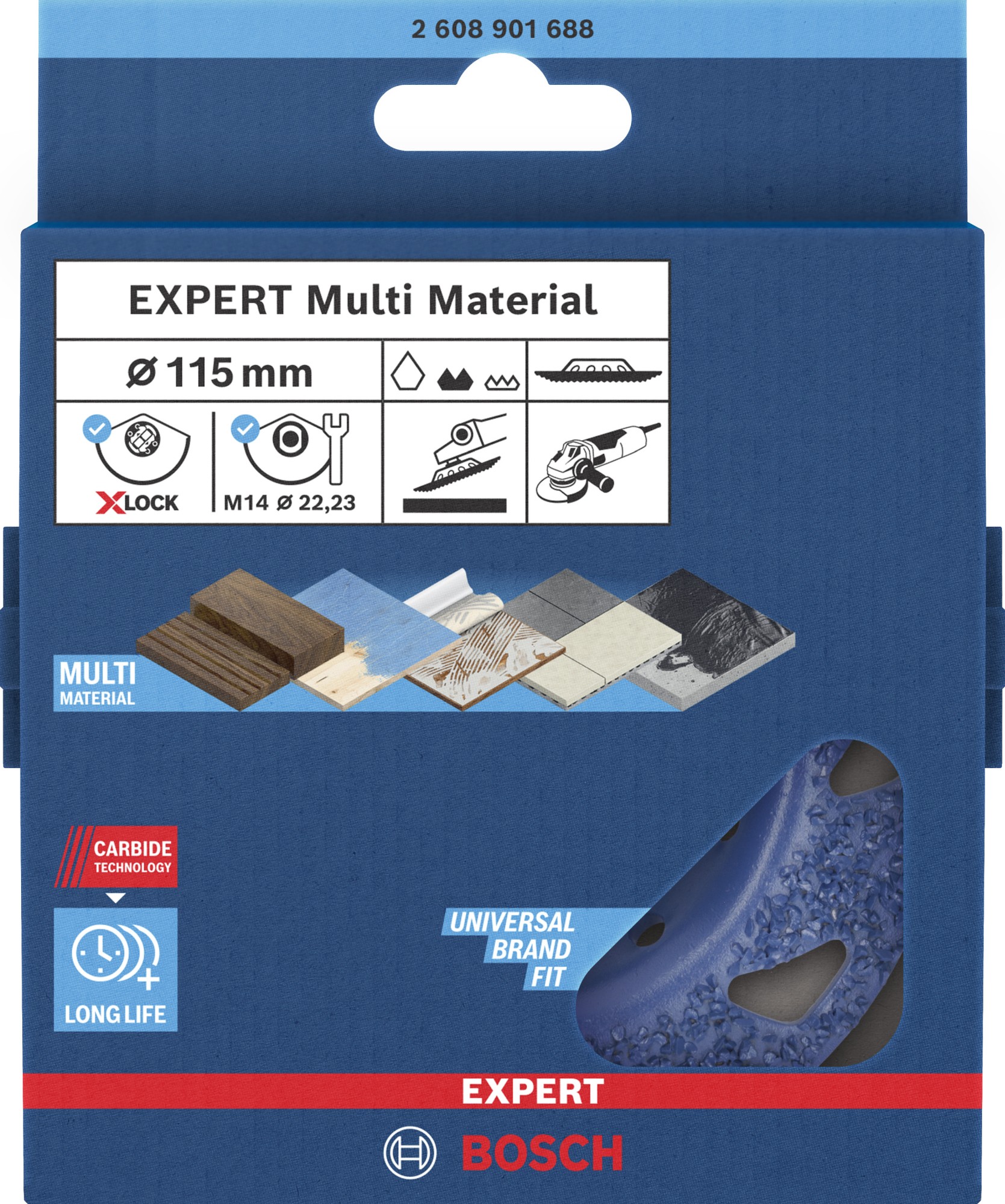 Cabeza de desbaste de carbide EXPERT Multi Material media, inclinada, X-LOCK, 115 mm, 22,23 mm