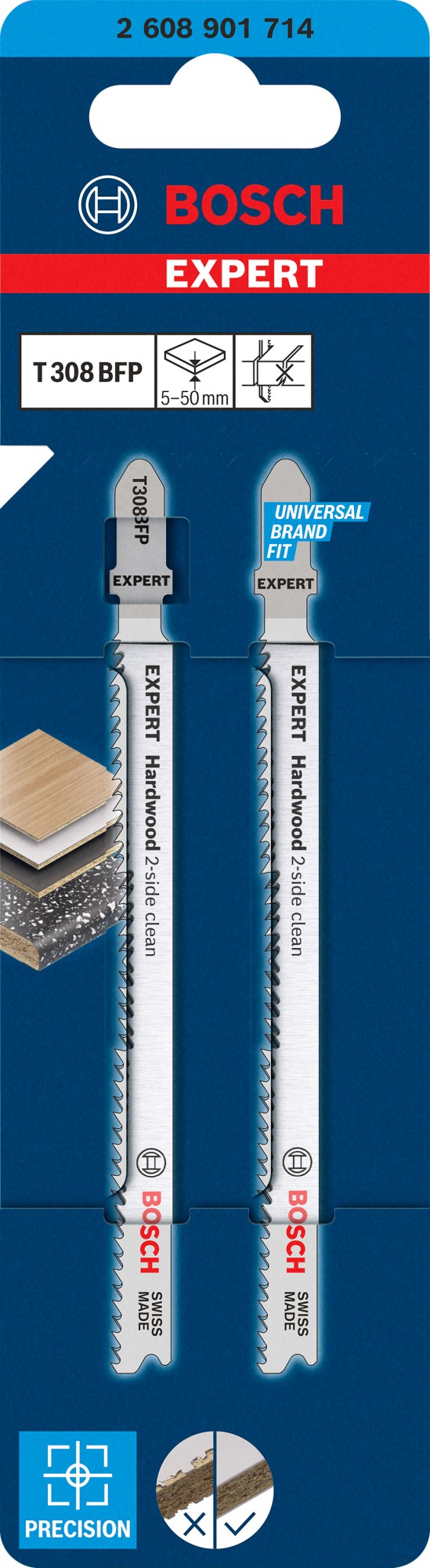 Hoja de sierra de calar EXPERT Hardwood 2-side clean T308BFP, 2 uds.