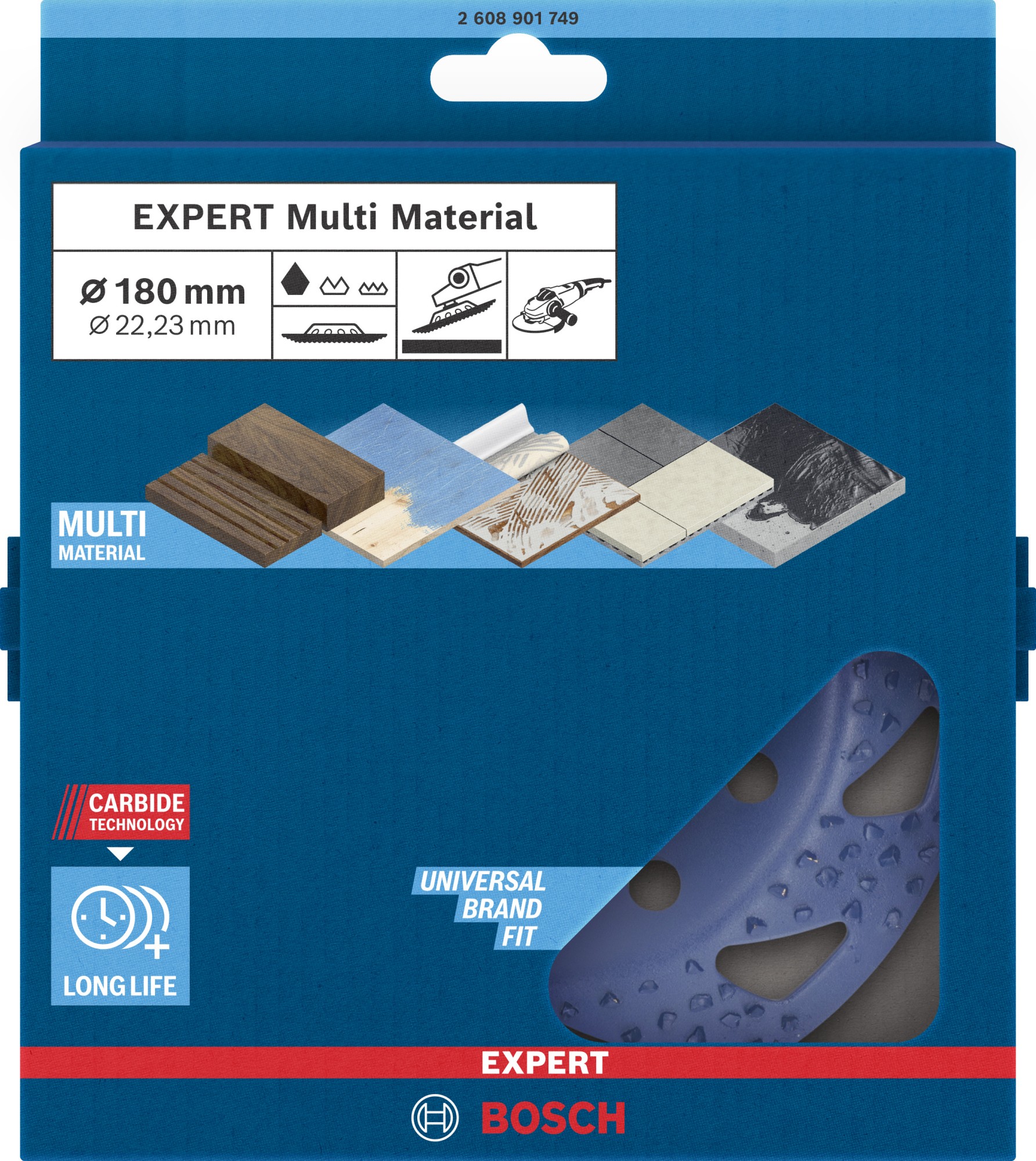 Cabeza de desbaste de carbide EXPERT Multi Material gruesa, inclinada, 180 mm, 22,23 mm