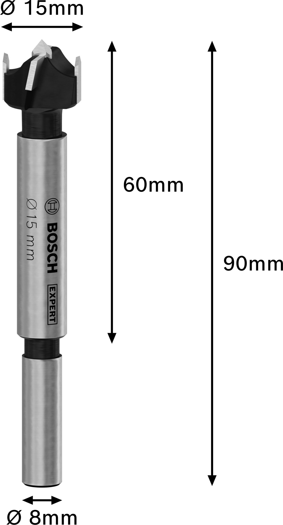 Broca de corte para bisagras EXPERT para madera laminada, 15 x 60 x 90 mm