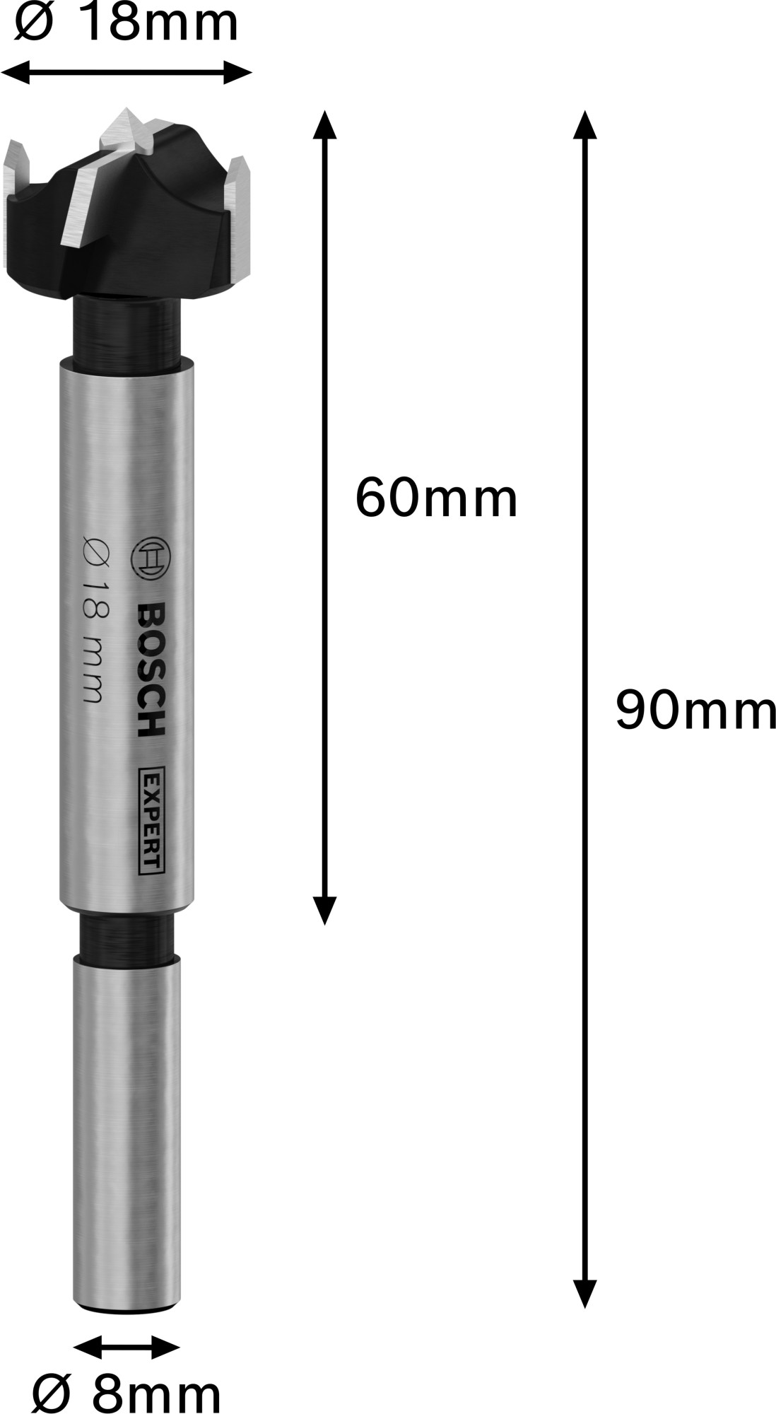 Broca de corte para bisagras EXPERT para madera laminada, 18 x 60 x 90 mm
