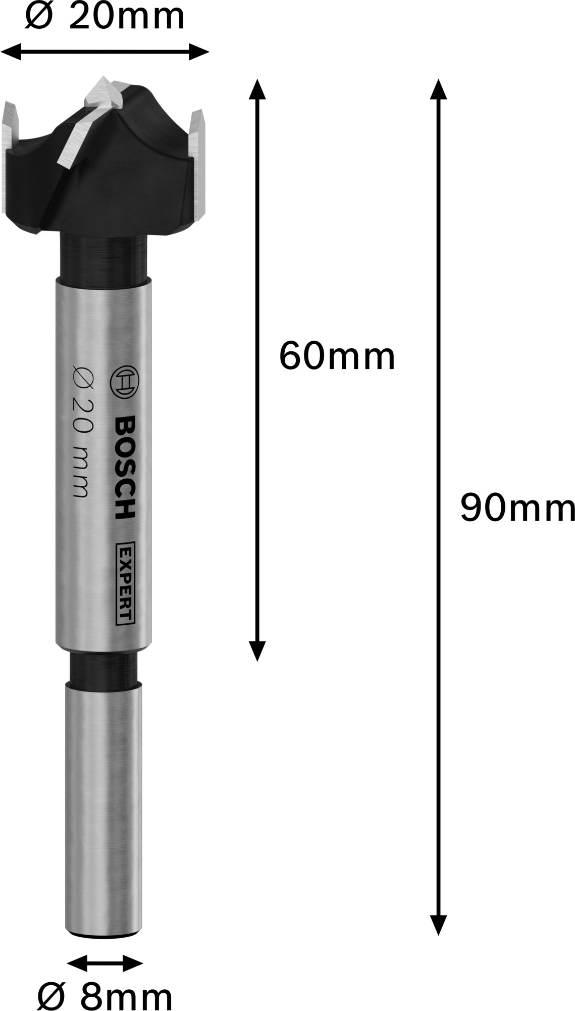 Broca de corte para bisagras EXPERT para madera laminada, 20 x 60 x 90 mm