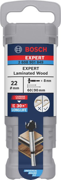 Broca de corte para bisagras EXPERT para madera laminada, 22 x 60 x 90 mm