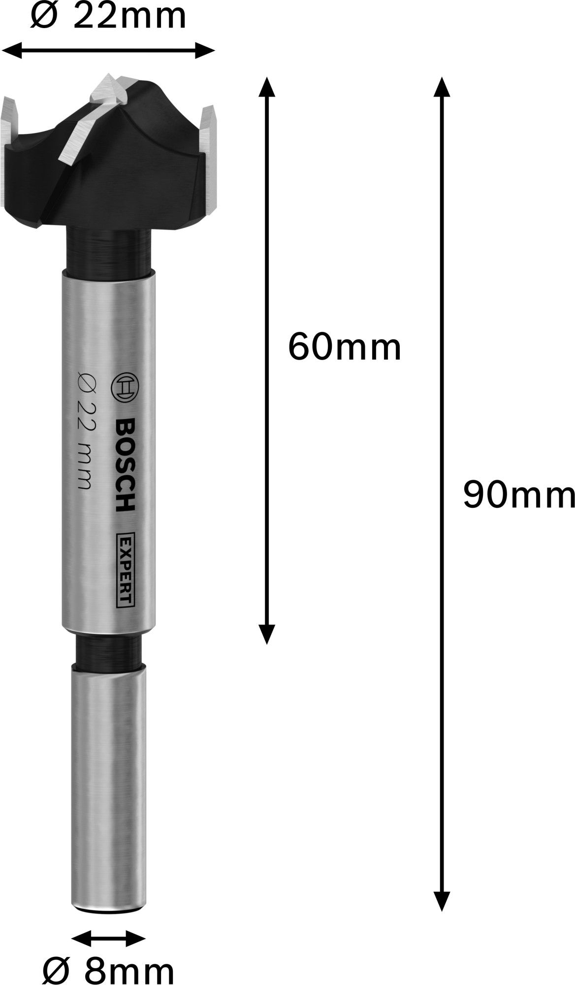 Broca de corte para bisagras EXPERT para madera laminada, 22 x 60 x 90 mm