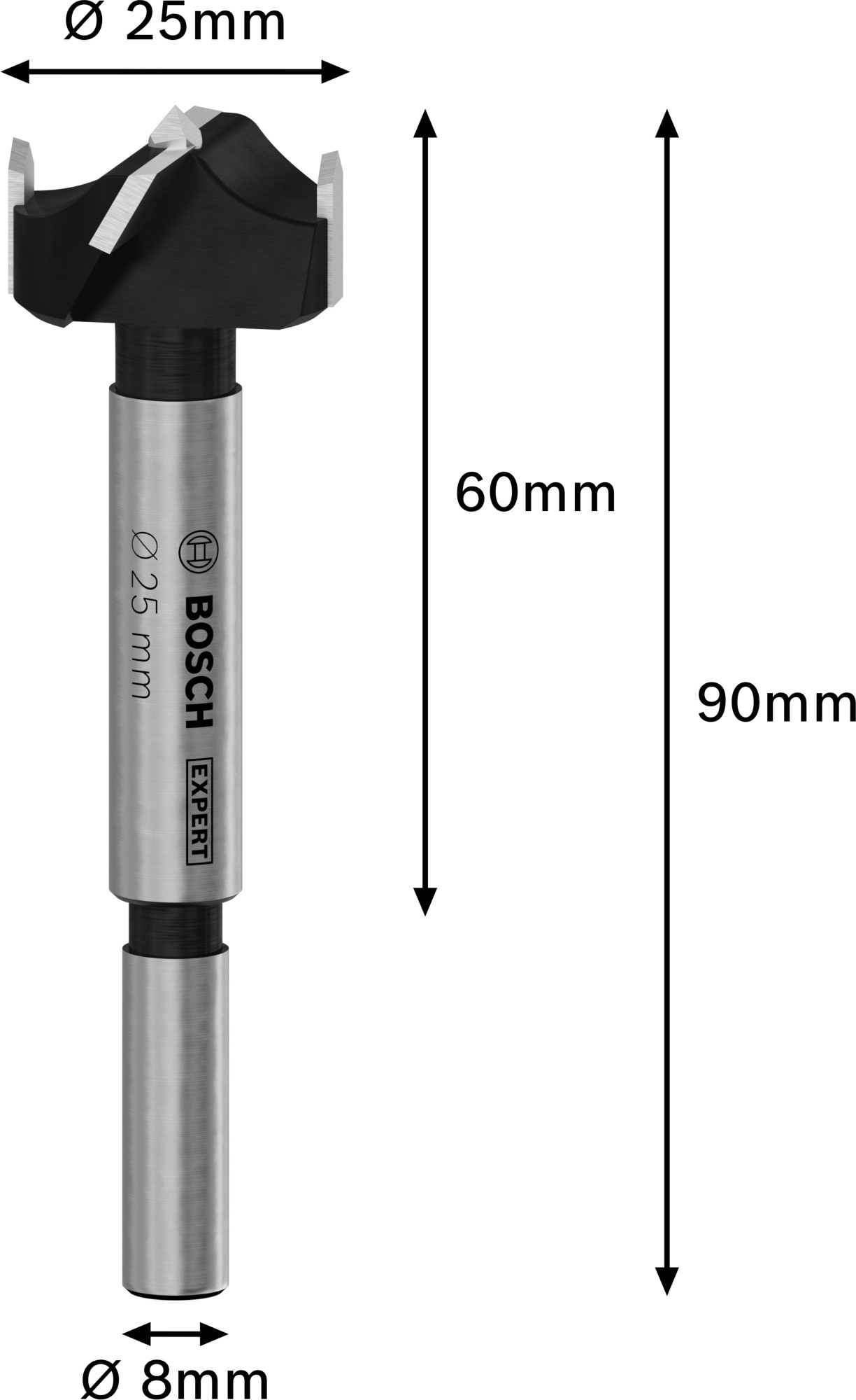 Broca de corte para bisagras EXPERT para madera laminada, 25 x 60 x 90 mm