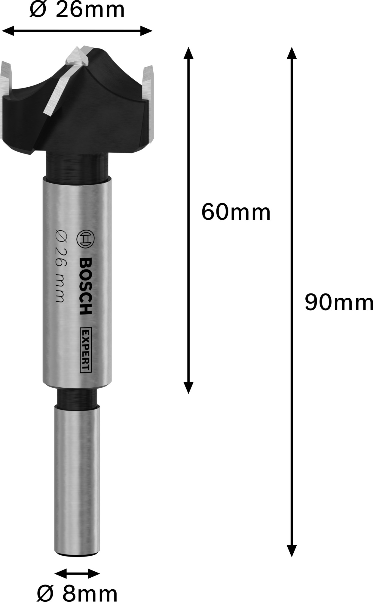 Broca de corte para bisagras EXPERT para madera laminada, 26 x 60 x 90 mm