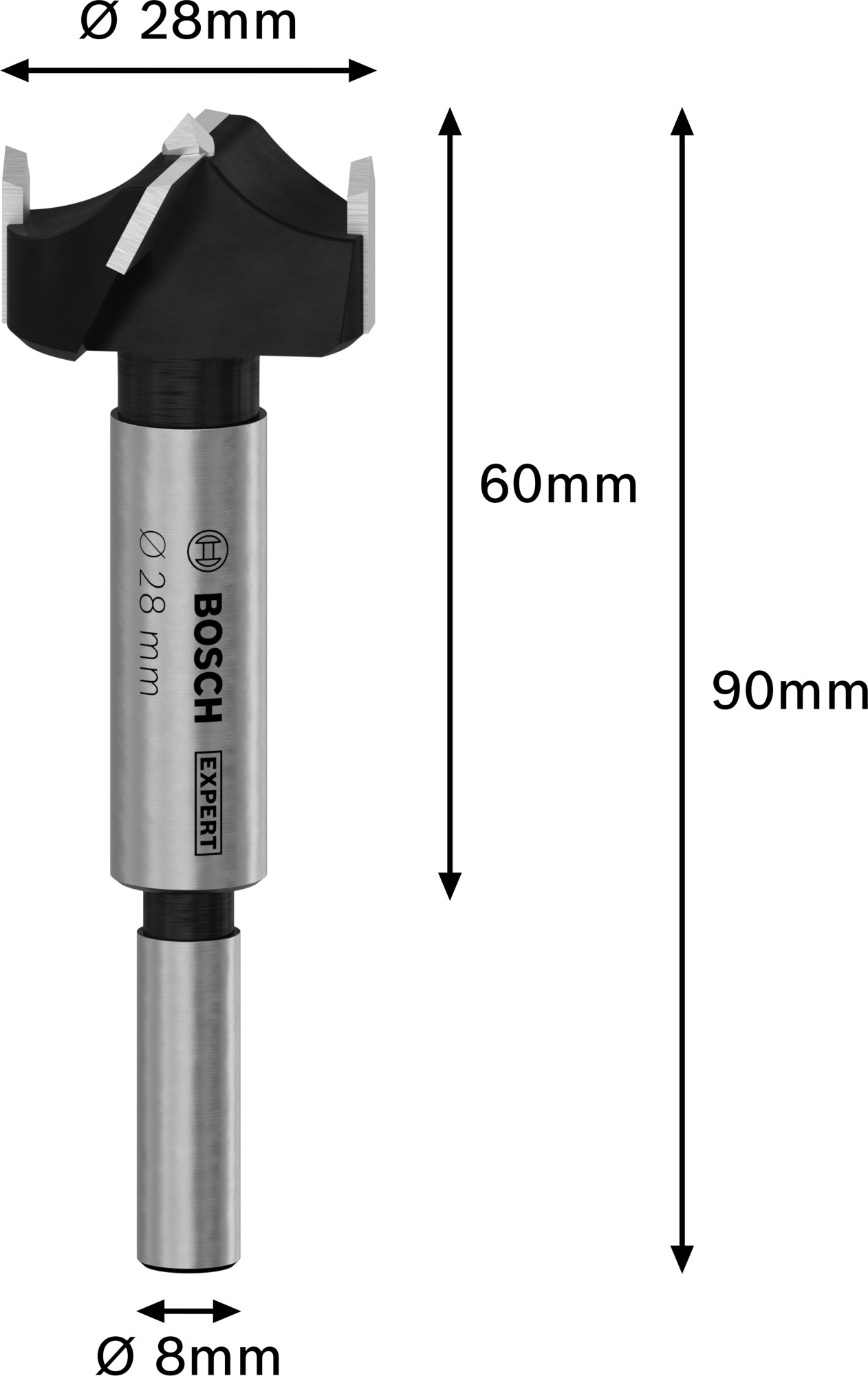 Broca de corte para bisagras EXPERT para madera laminada, 28 x 60 x 90 mm