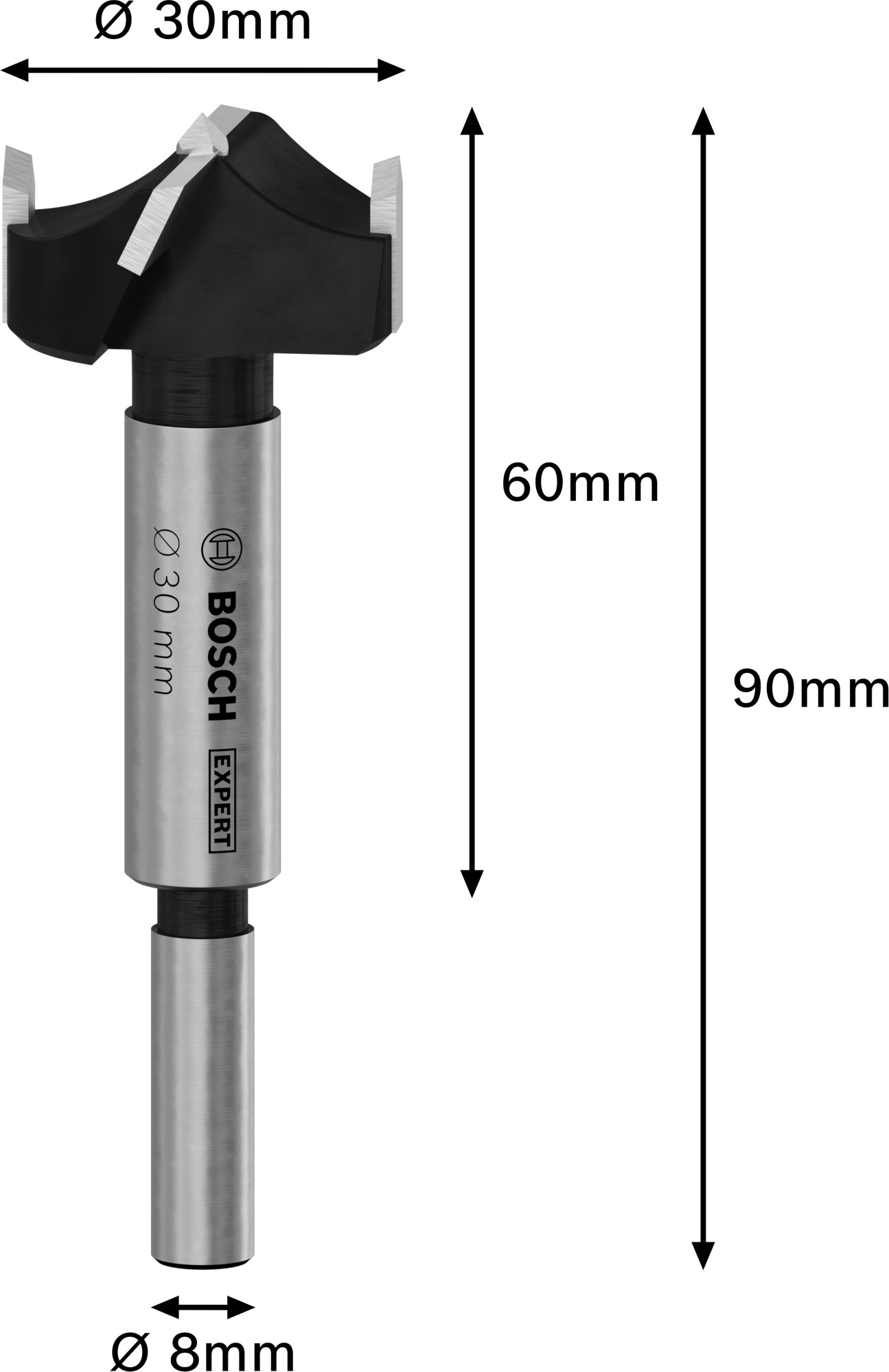 Broca de corte para bisagras EXPERT para madera laminada, 30 x 60 x 90 mm