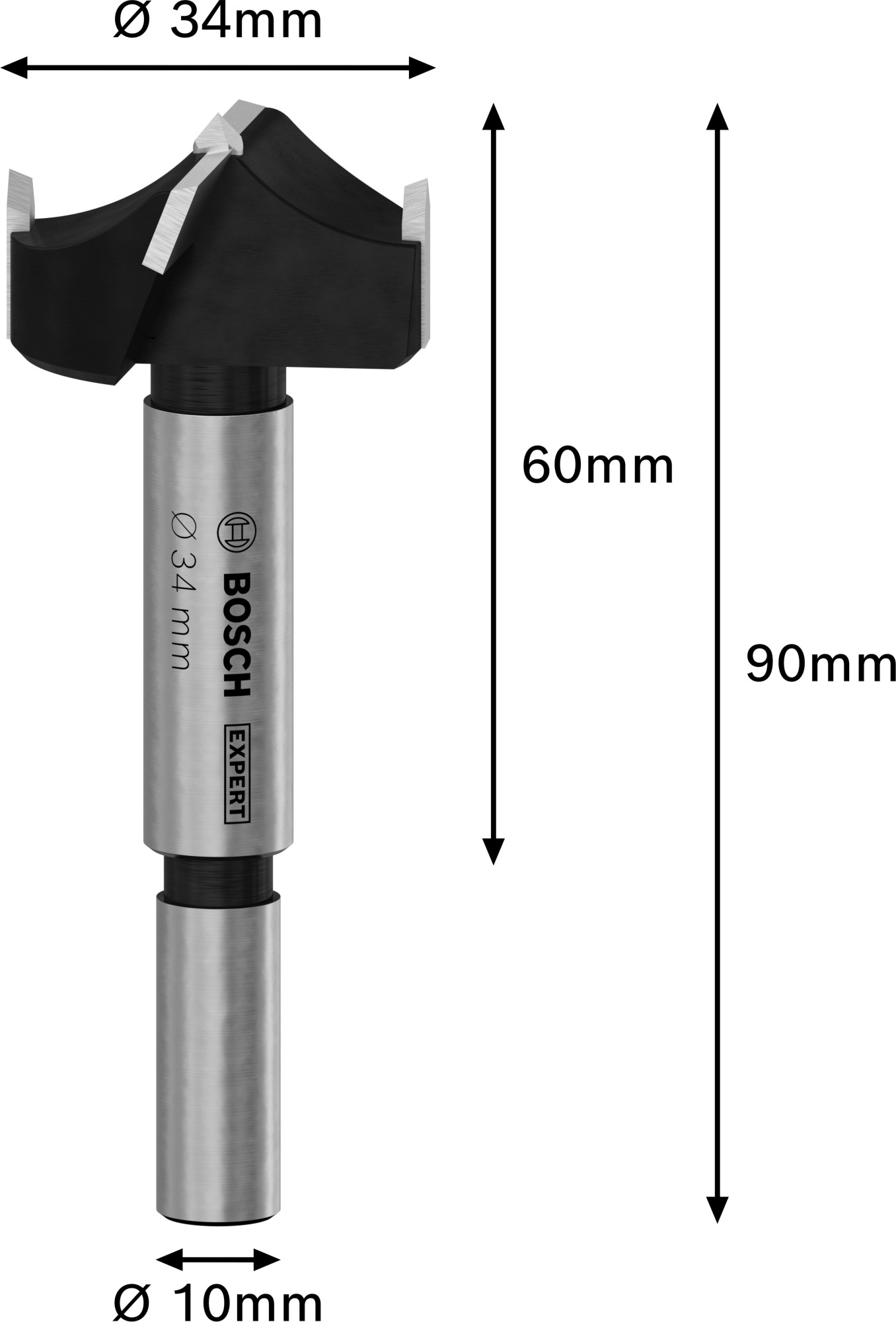 Broca de corte para bisagras EXPERT para madera laminada, 34 x 60 x 90 mm