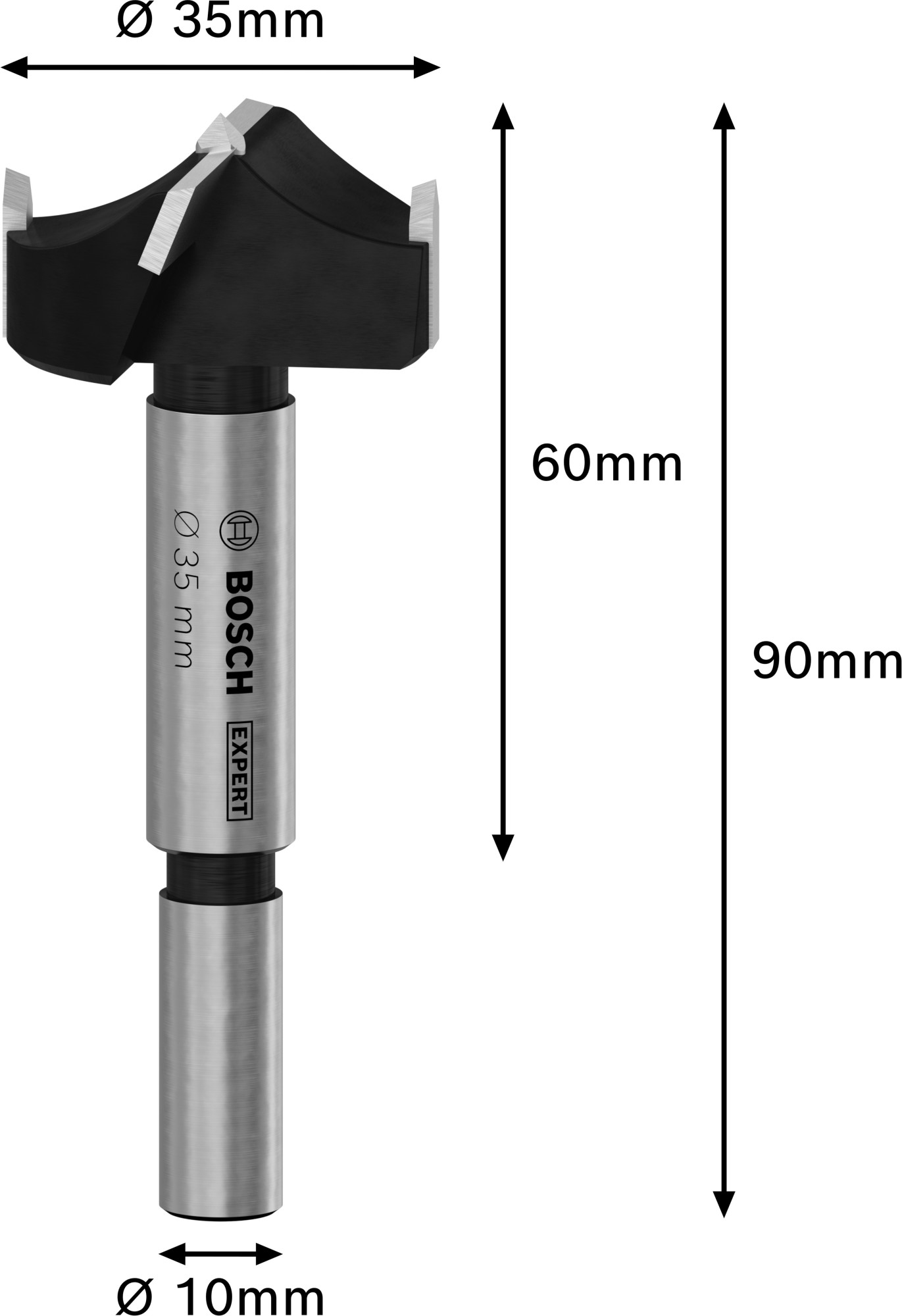 Broca de corte para bisagras EXPERT para madera laminada, 35 x 60 x 90 mm