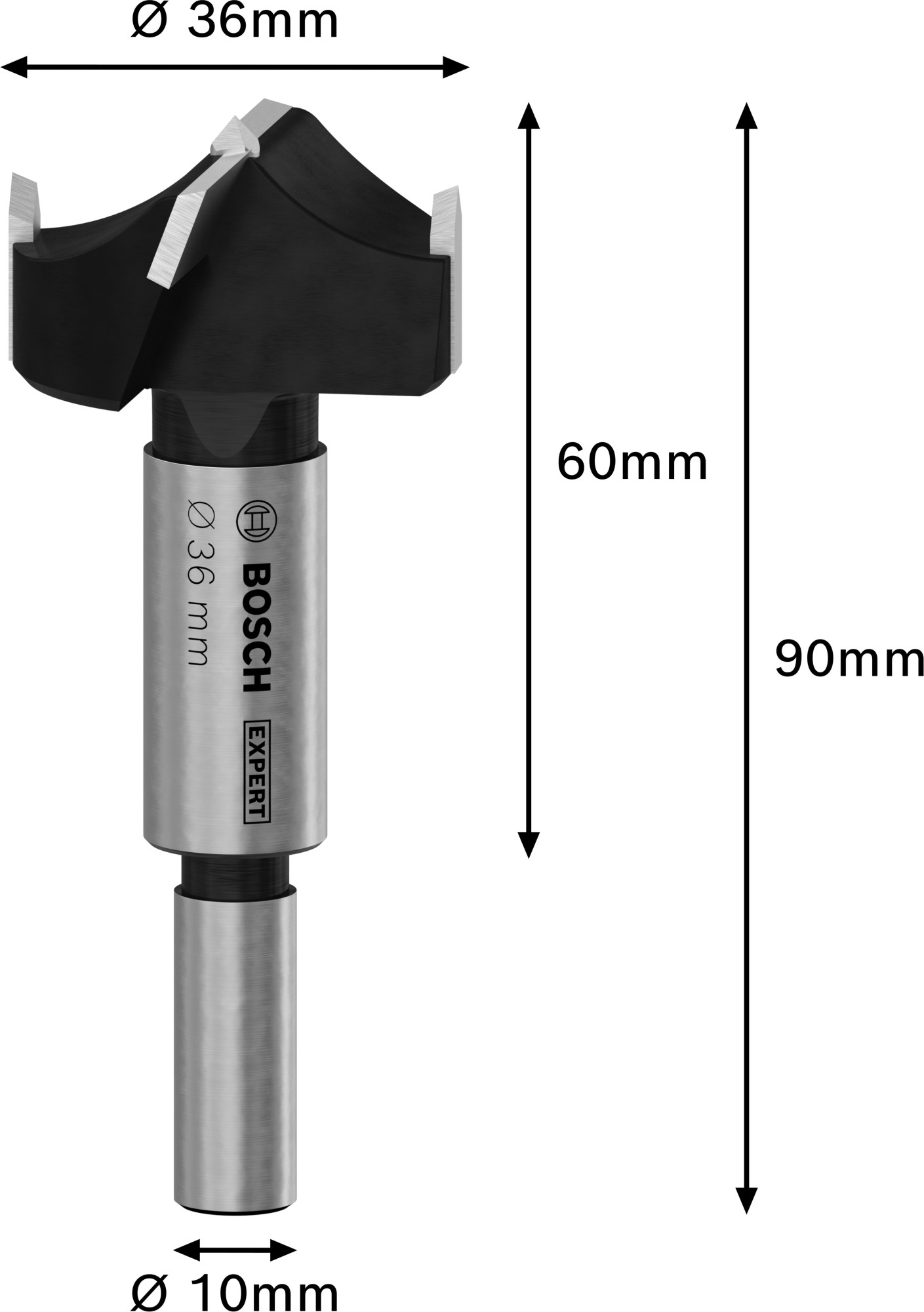Broca de corte para bisagras EXPERT para madera laminada, 36 x 60 x 90 mm