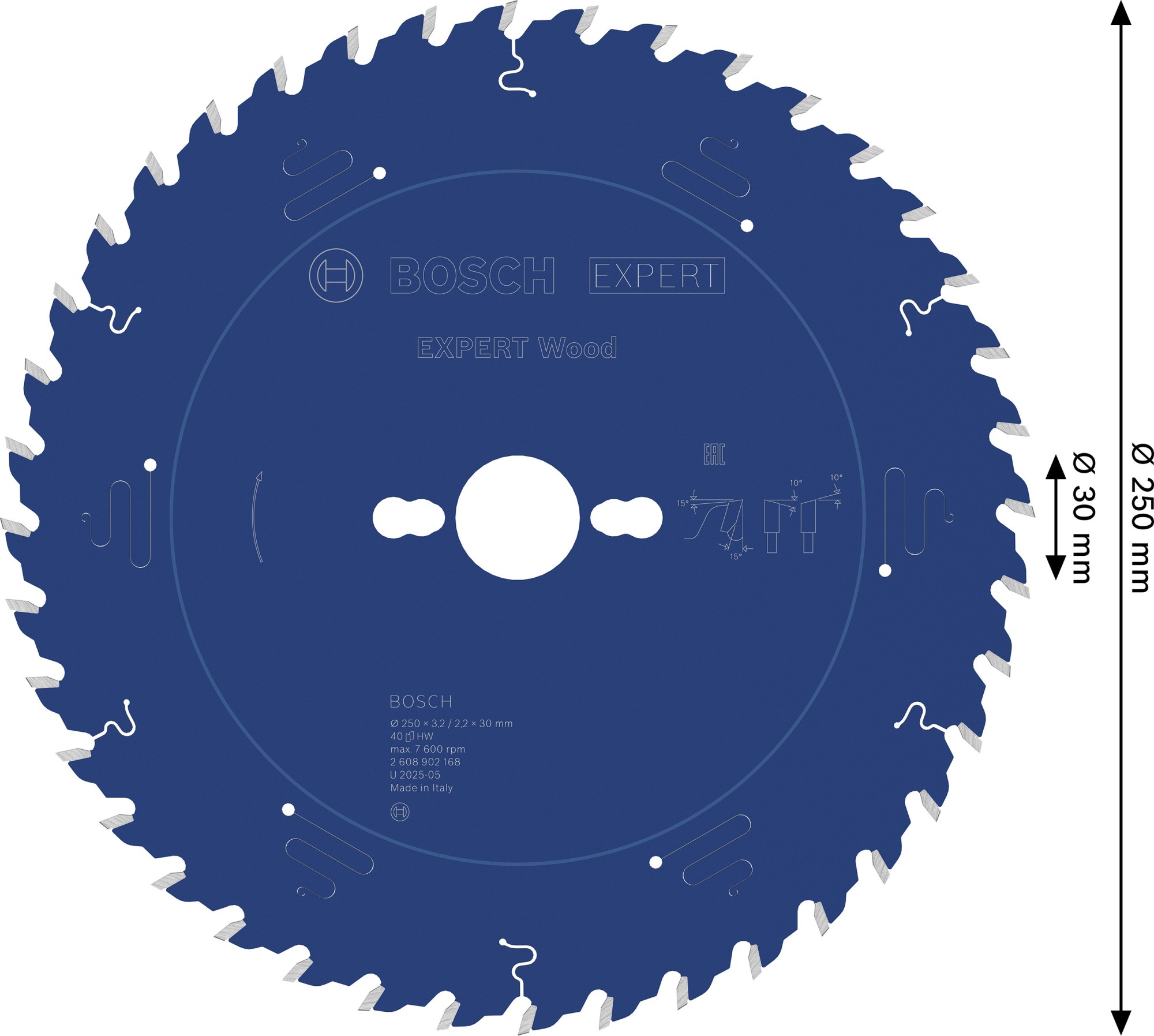 Hoja de sierra circular EXPERT Wood, 250 x 3,2/2,2 x 30 mm, T40
