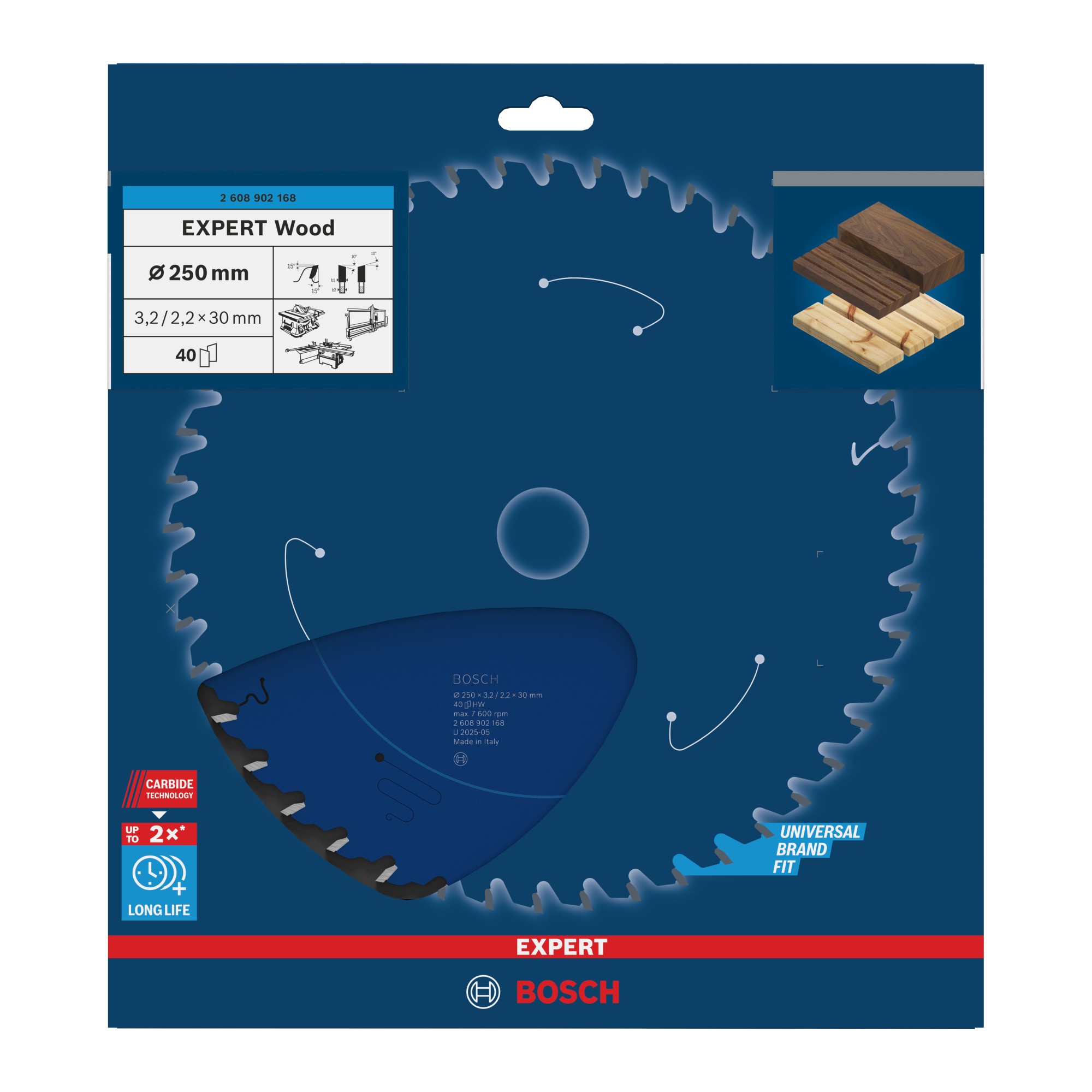Hoja de sierra circular EXPERT Wood, 250 x 3,2/2,2 x 30 mm, T40