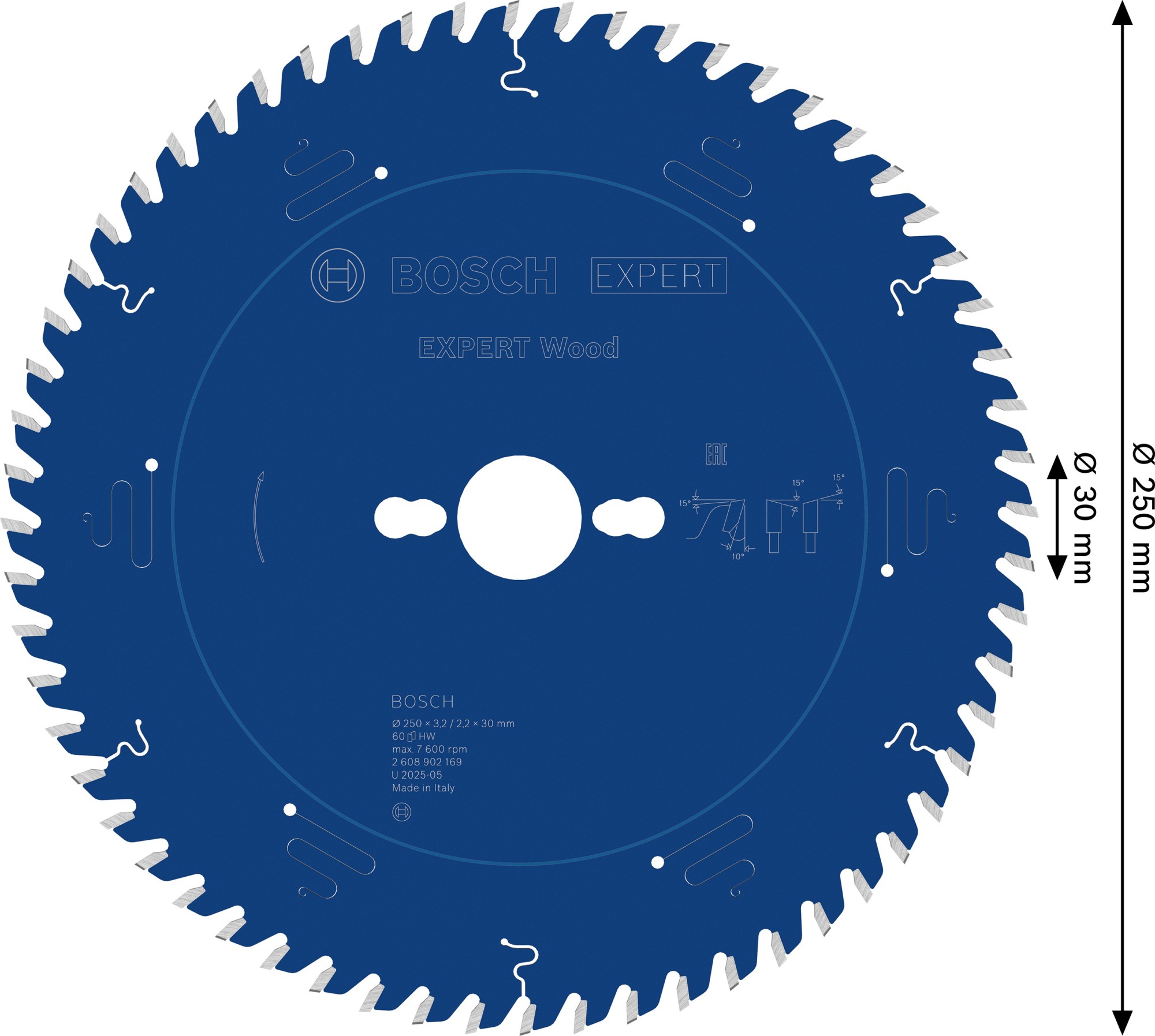 Hoja de sierra circular EXPERT Wood, 250 x 3,2/2,2 x 30 mm, T60
