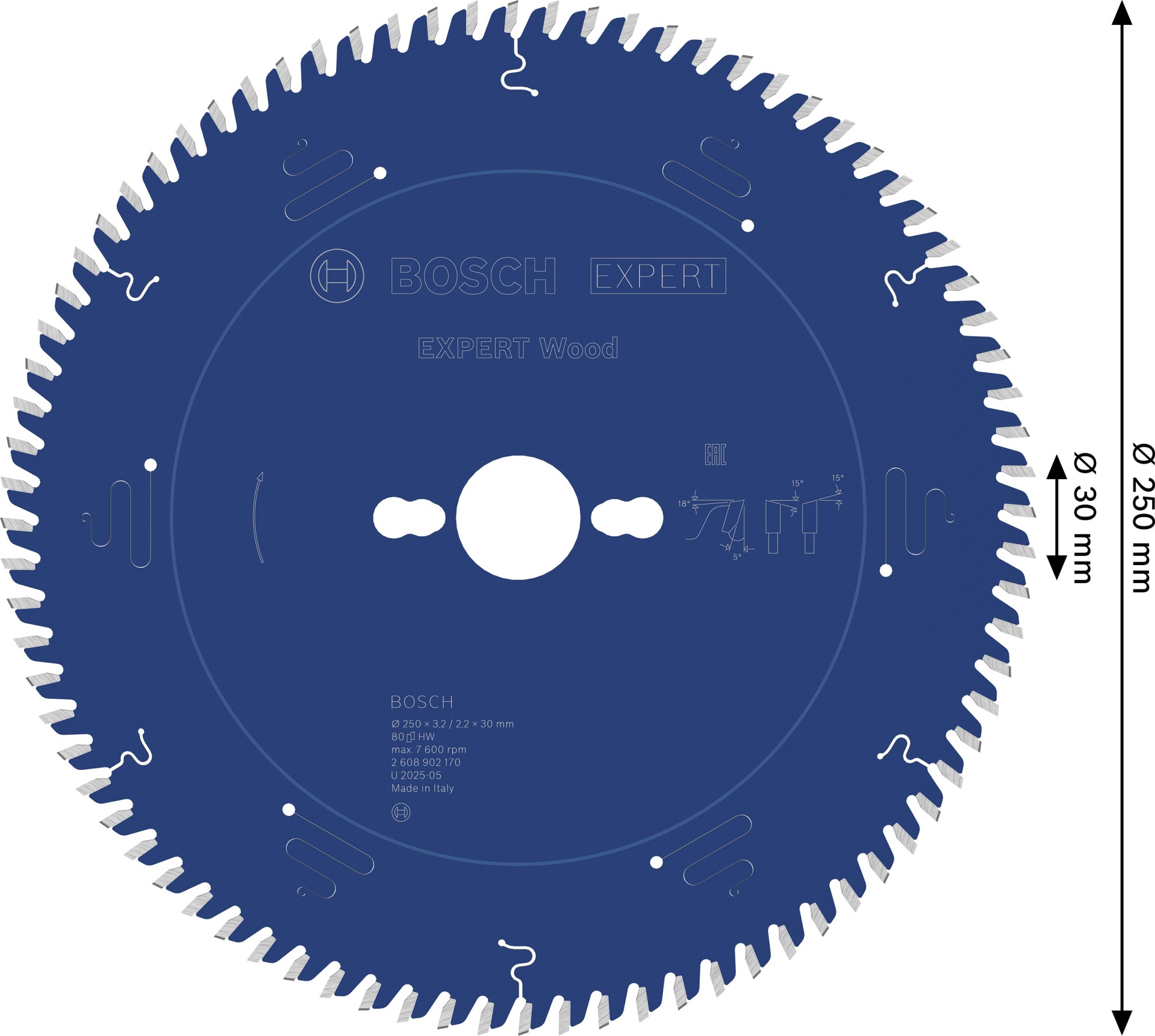 Hoja de sierra circular EXPERT Wood, 250 x 3,2/2,2 x 30 mm, T80