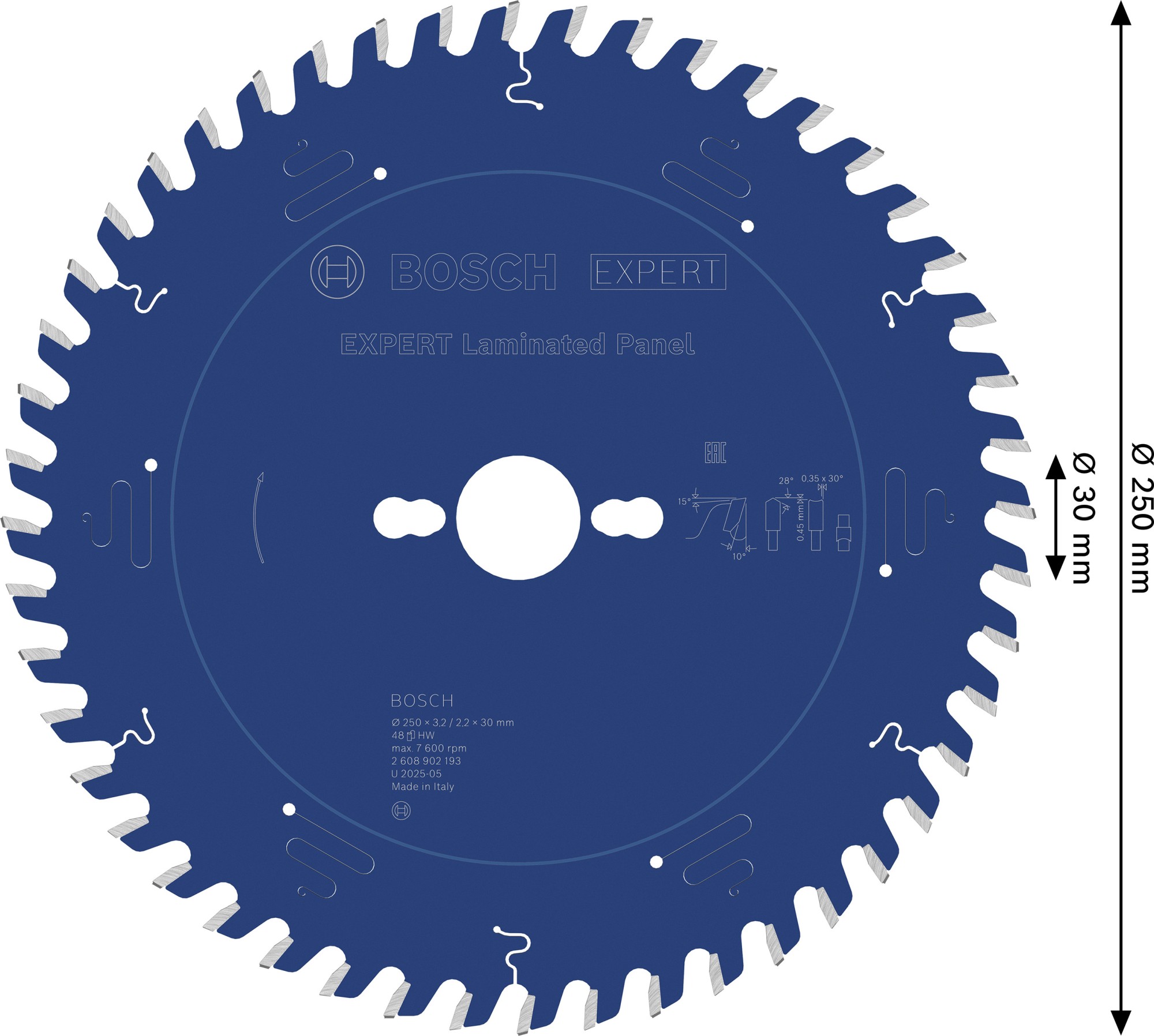 Hoja de sierra circular EXPERT Laminated Panel, 250 x 3,2/2,2 x 30 mm, T48