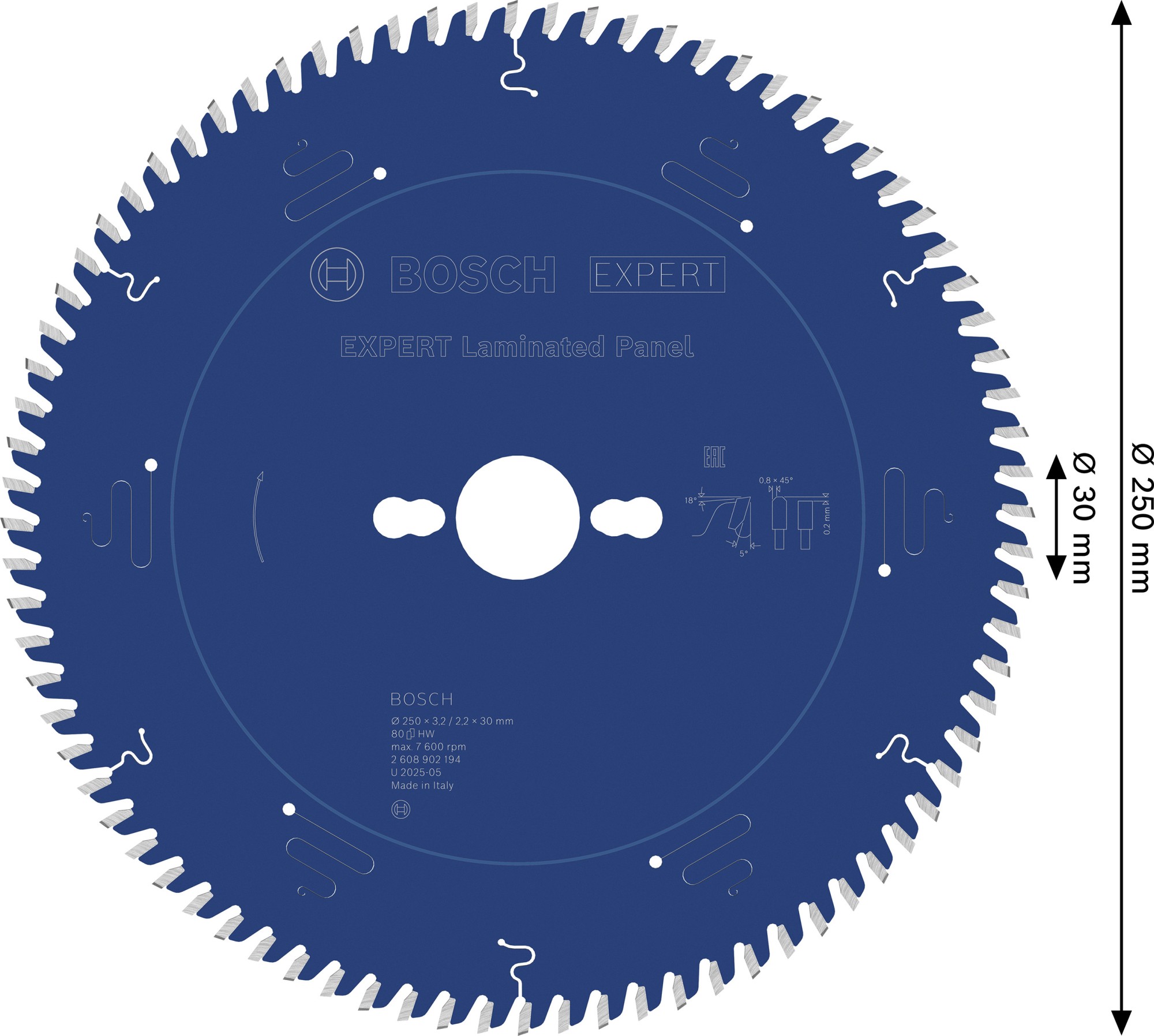 Hoja de sierra circular EXPERT Laminated Panel, 250 x 3,2/2,2 x 30 mm, T80