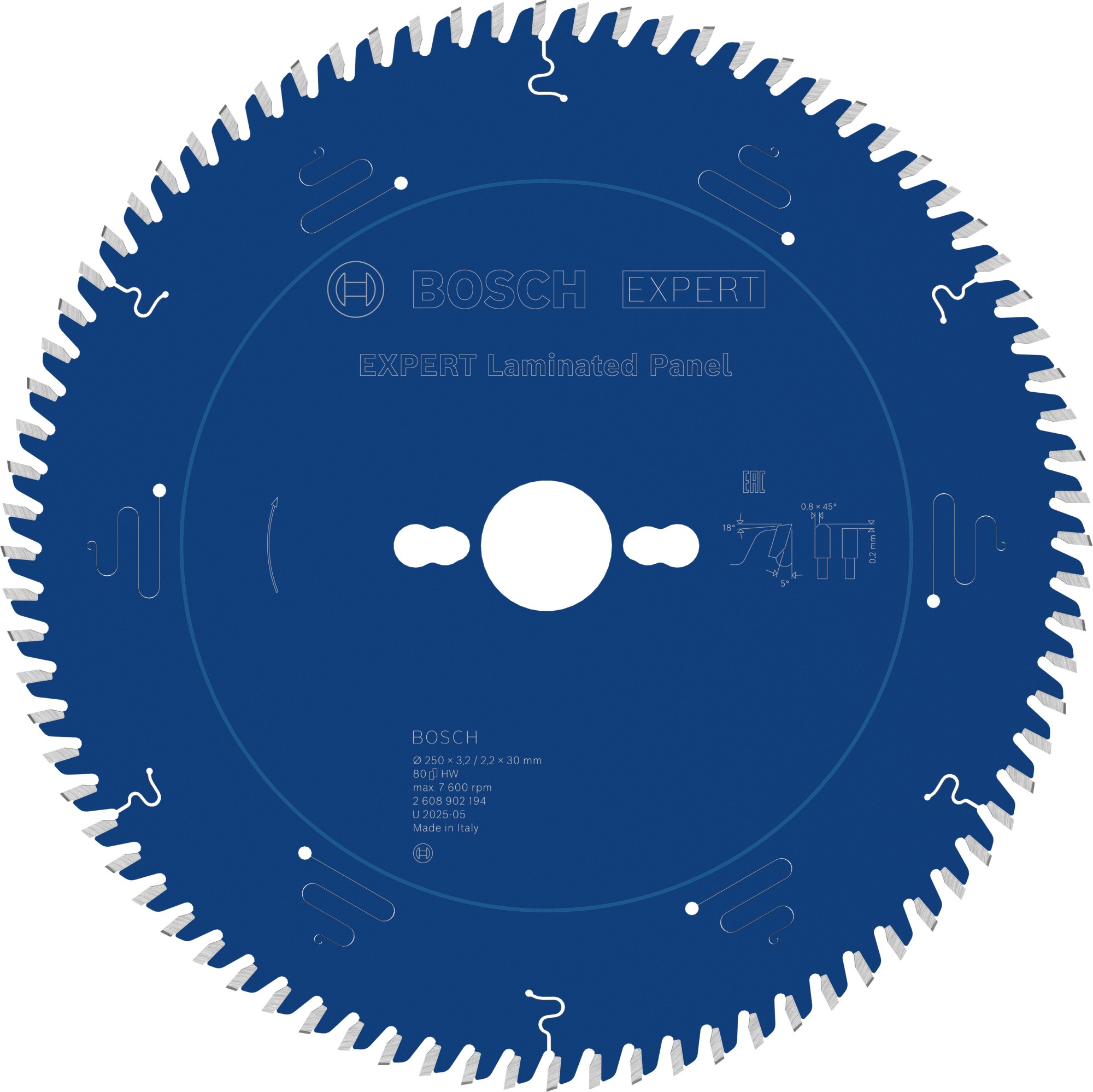 Hoja de sierra circular EXPERT Laminated Panel, 250 x 3,2/2,2 x 30 mm, T80
