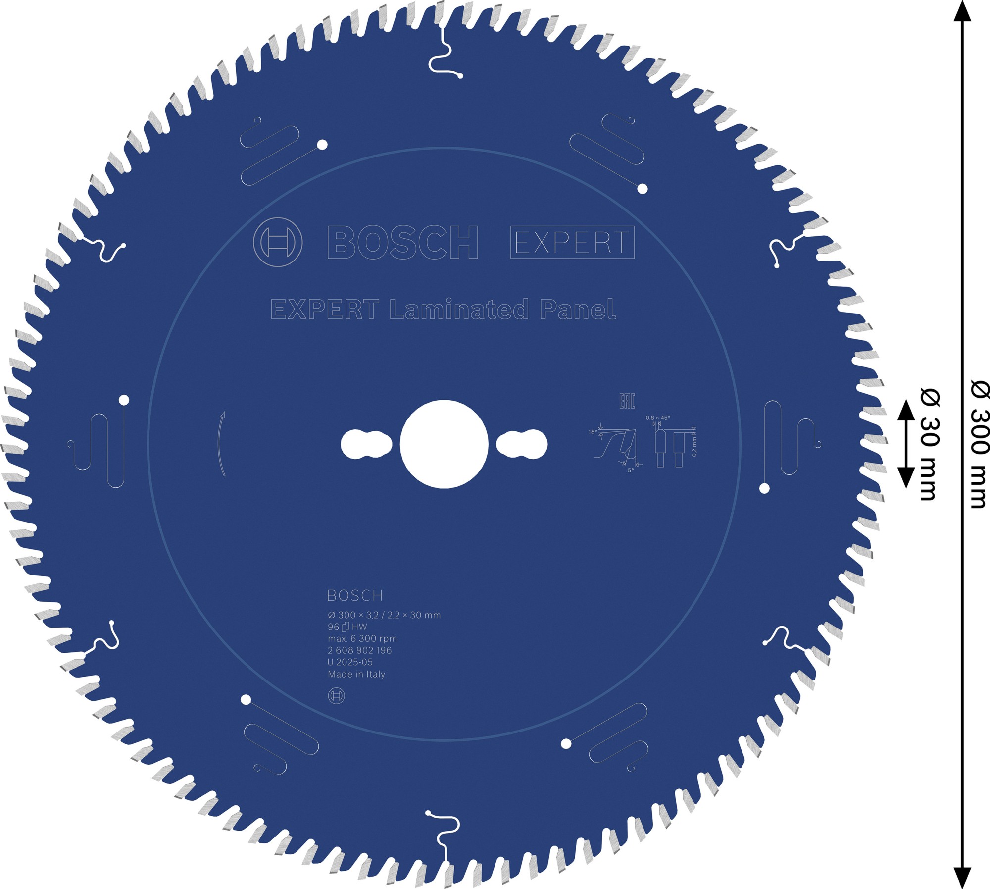 Hoja de sierra circular EXPERT Laminated Panel, 300 x 3,2/2,2 x 30 mm, T96