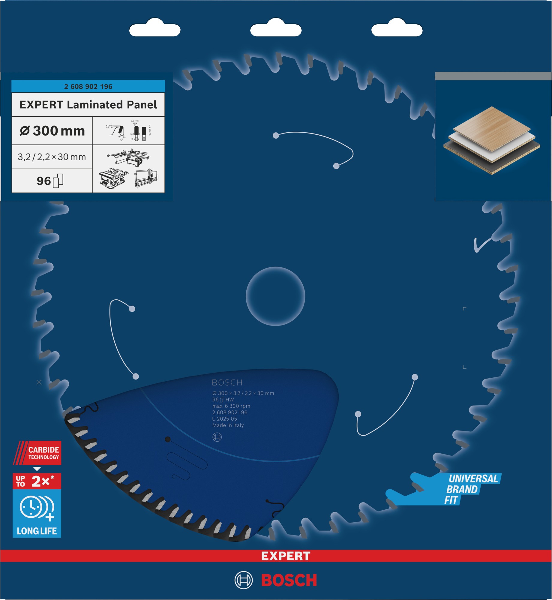 Hoja de sierra circular EXPERT Laminated Panel, 300 x 3,2/2,2 x 30 mm, T96