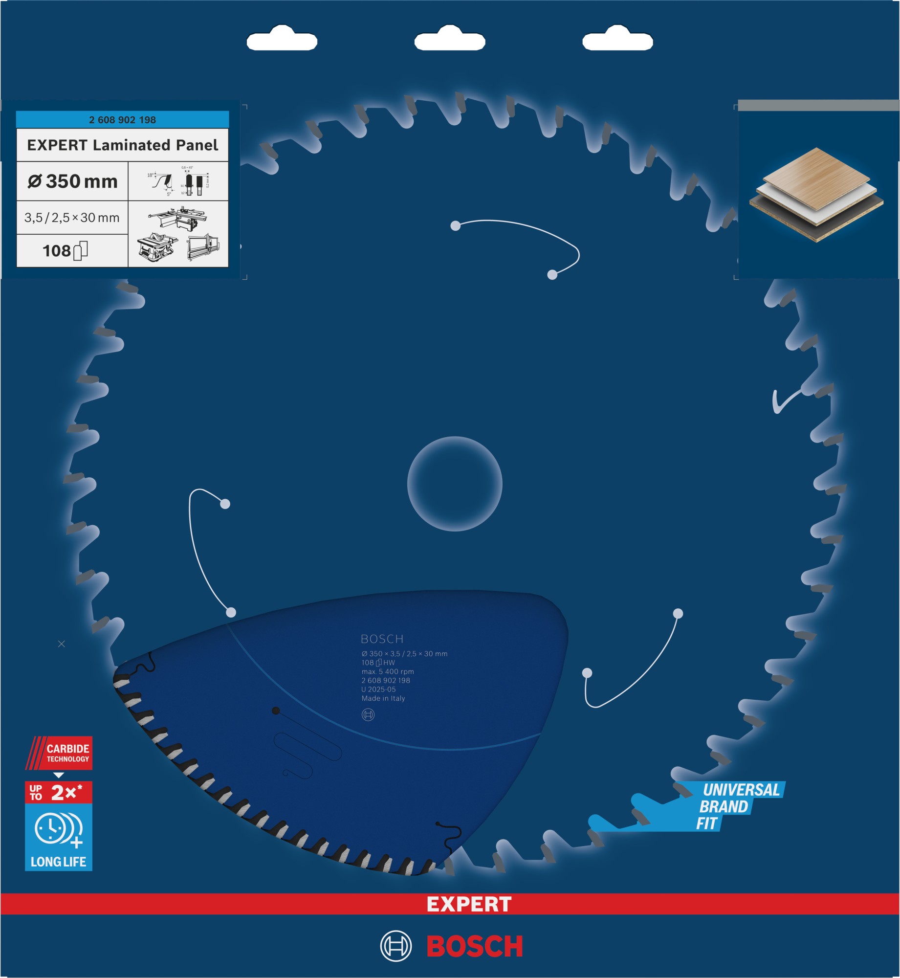 Hoja de sierra circular EXPERT Laminated Panel, 350 x 3,5/2,5 x 30 mm, T108