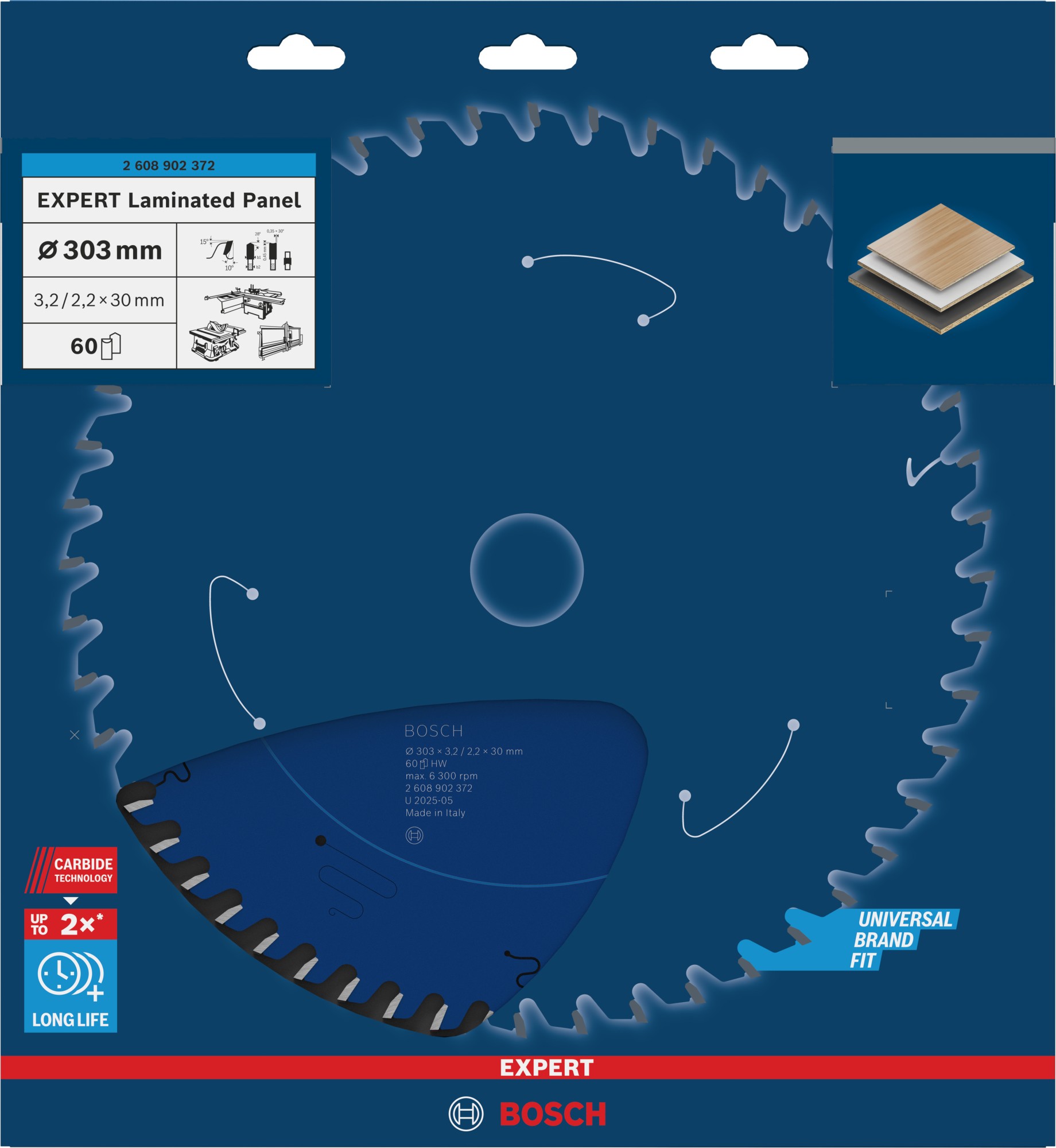 Hoja de sierra circular EXPERT Laminated Panel, 303 x 3,2/2,2 x 30 mm, T60