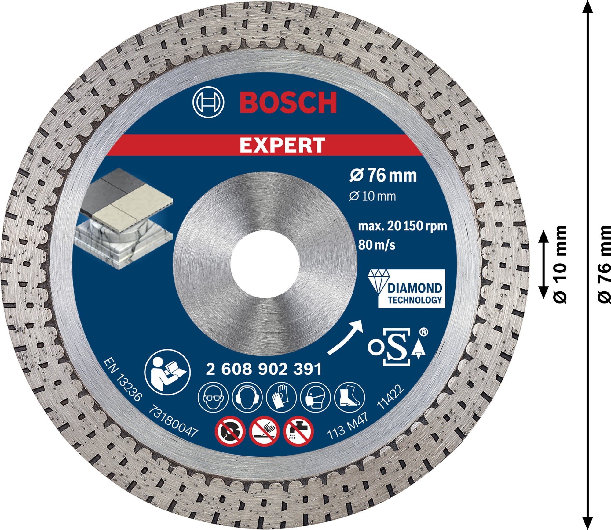 Disco de corte con diamante EXPERT Hard Ceramic 76 mm de 76 x 1,5 x 10 mm