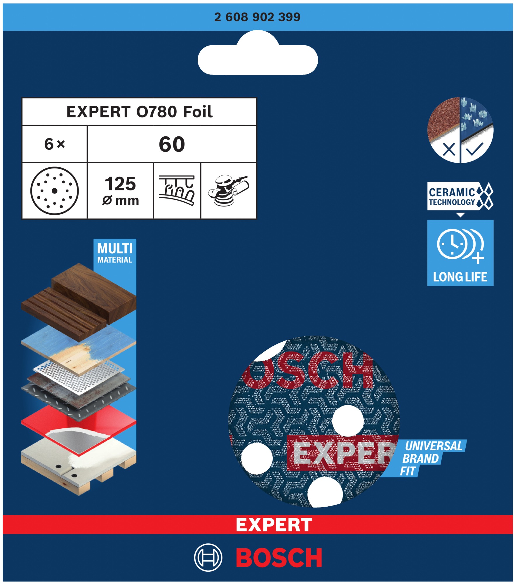 Disco de lija para láminas EXPERT O780, 125 mm, G60