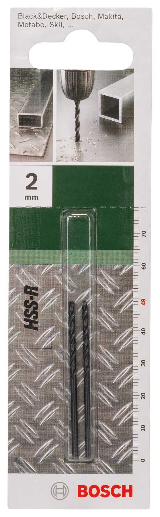 Broca para metal HSS-R, DIN 338D = 2,0 mm; L = 49 mm