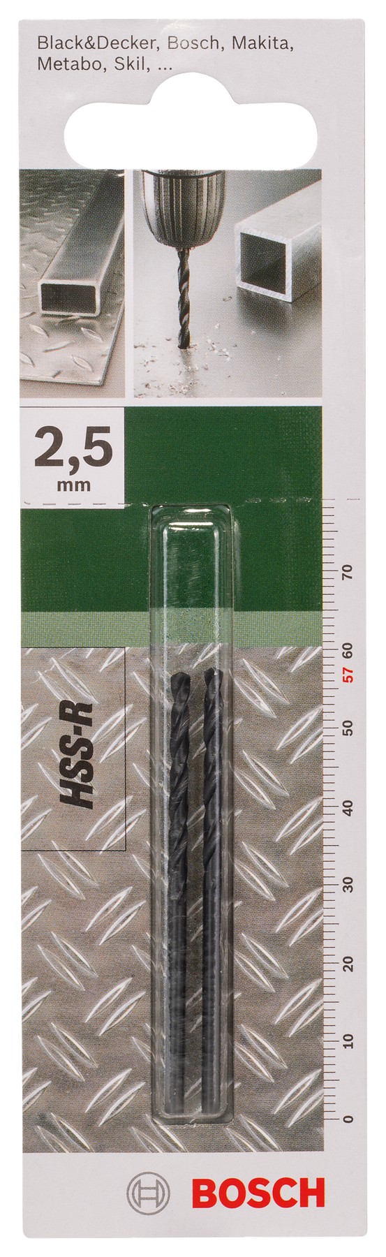 Broca para metal HSS-R, DIN 338D = 2,5 mm; L = 57 mm