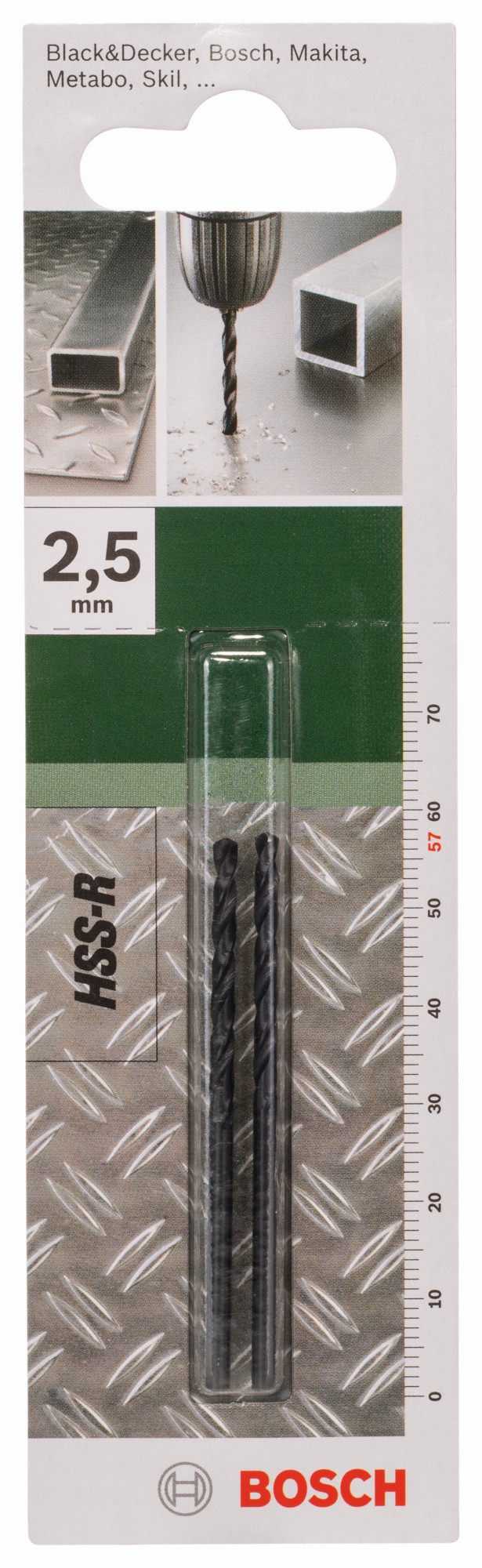 Broca para metal HSS-R, DIN 338D = 2,5 mm; L = 57 mm
