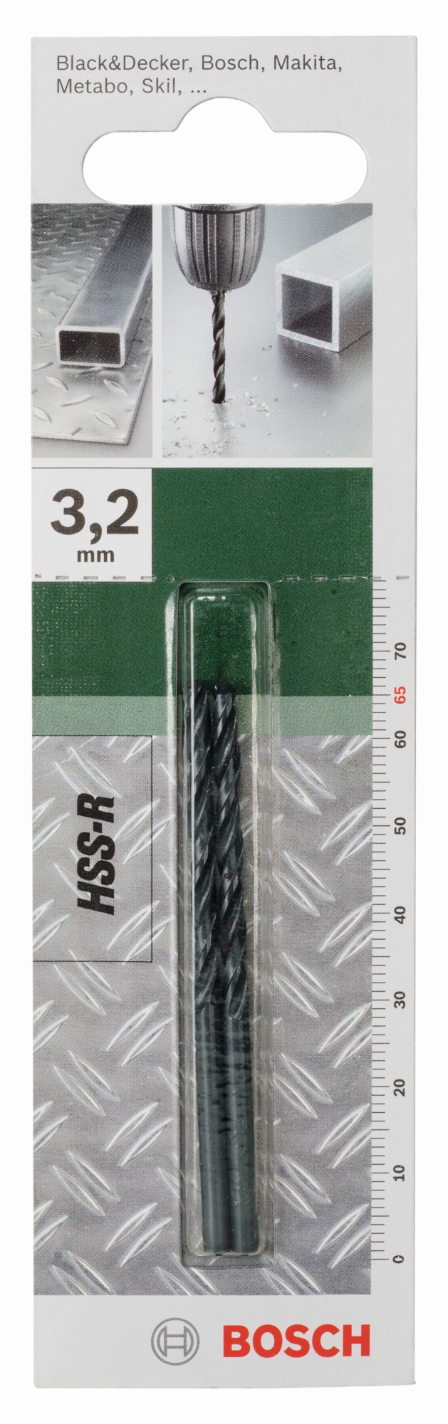 Broca para metal HSS-R, DIN 338D = 3,2 mm; L = 65 mm