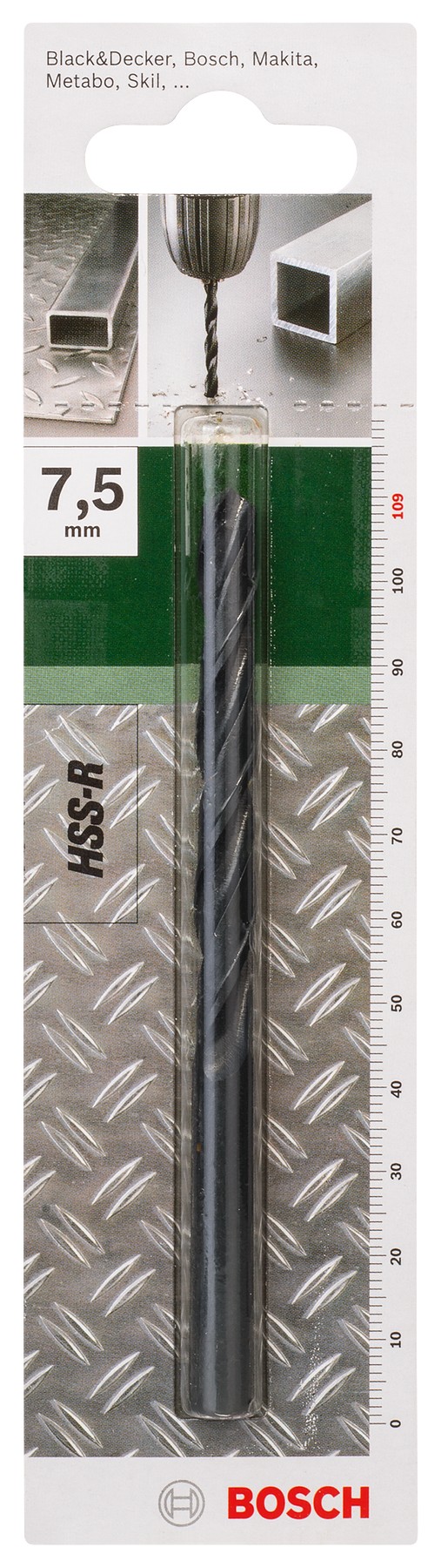 Broca para metal HSS-R, DIN 338D = 7,5 mm; L = 109 mm