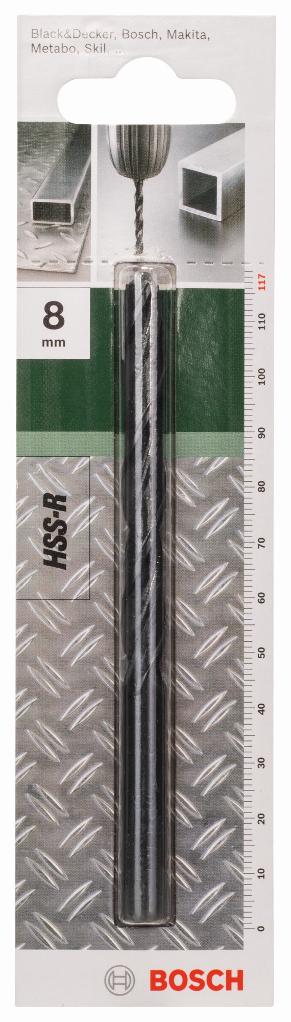 Broca para metal HSS-R, DIN 338D = 8,0 mm; L = 117 mm