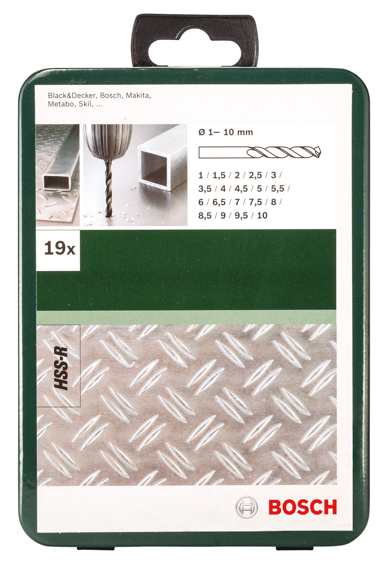 Set de 19 brocas para metal HSS-R, DIN 3381,0; 1,5; 2,0; 2,5; 3,0; 3,5; 4,0; 4,5; 5,0; 5,5; 6,0; 6,5; 7,0; 7,5; 8,0; 8,5; 9,0; 9,5; 10,0 mm