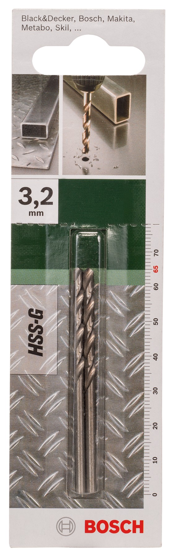 Broca para metal HSS-G, DIN 338D = 3,2 mm; L = 65 mm