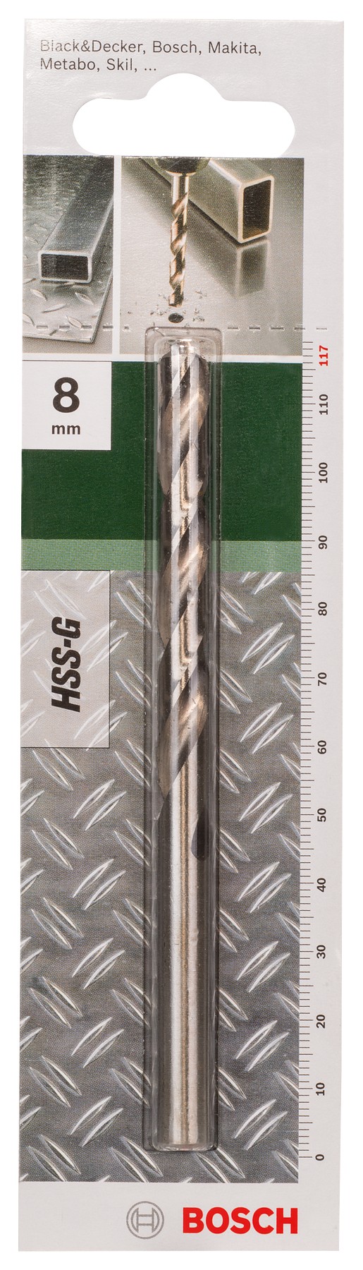 Broca para metal HSS-G, DIN 338D = 8,0 mm; L = 117 mm