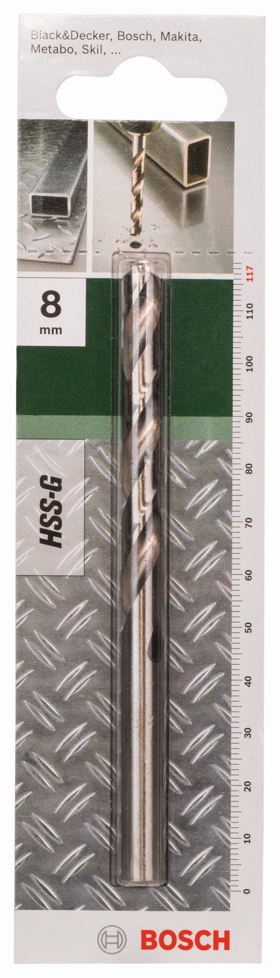 Broca para metal HSS-G, DIN 338D = 8,0 mm; L = 117 mm